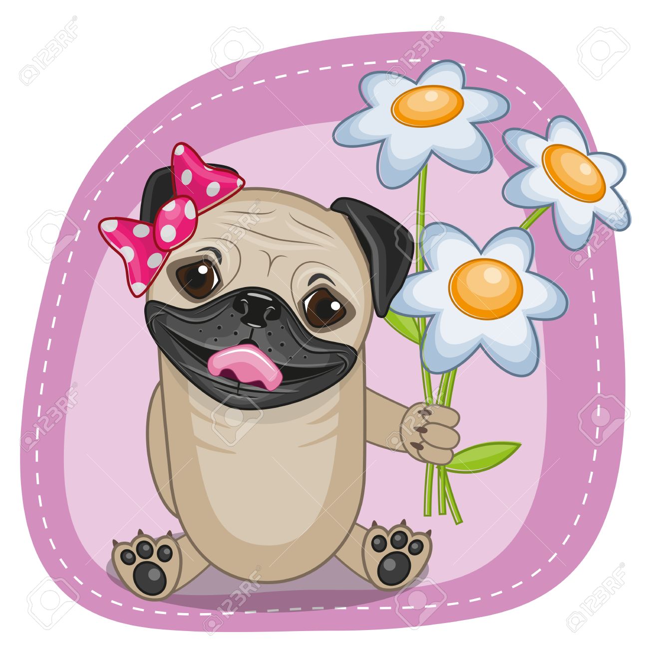 花とグリーティング カード パグ犬 のイラスト素材 ベクタ Image 花とグリーティング カード パグ犬 のイラスト素材 ベクタ Image