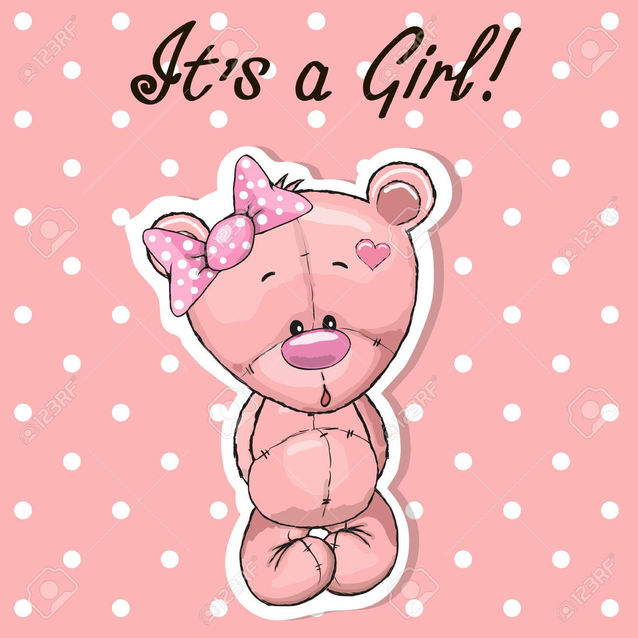 かわいいクマの女の子 ピンクの弓 のイラスト素材 ベクタ Image