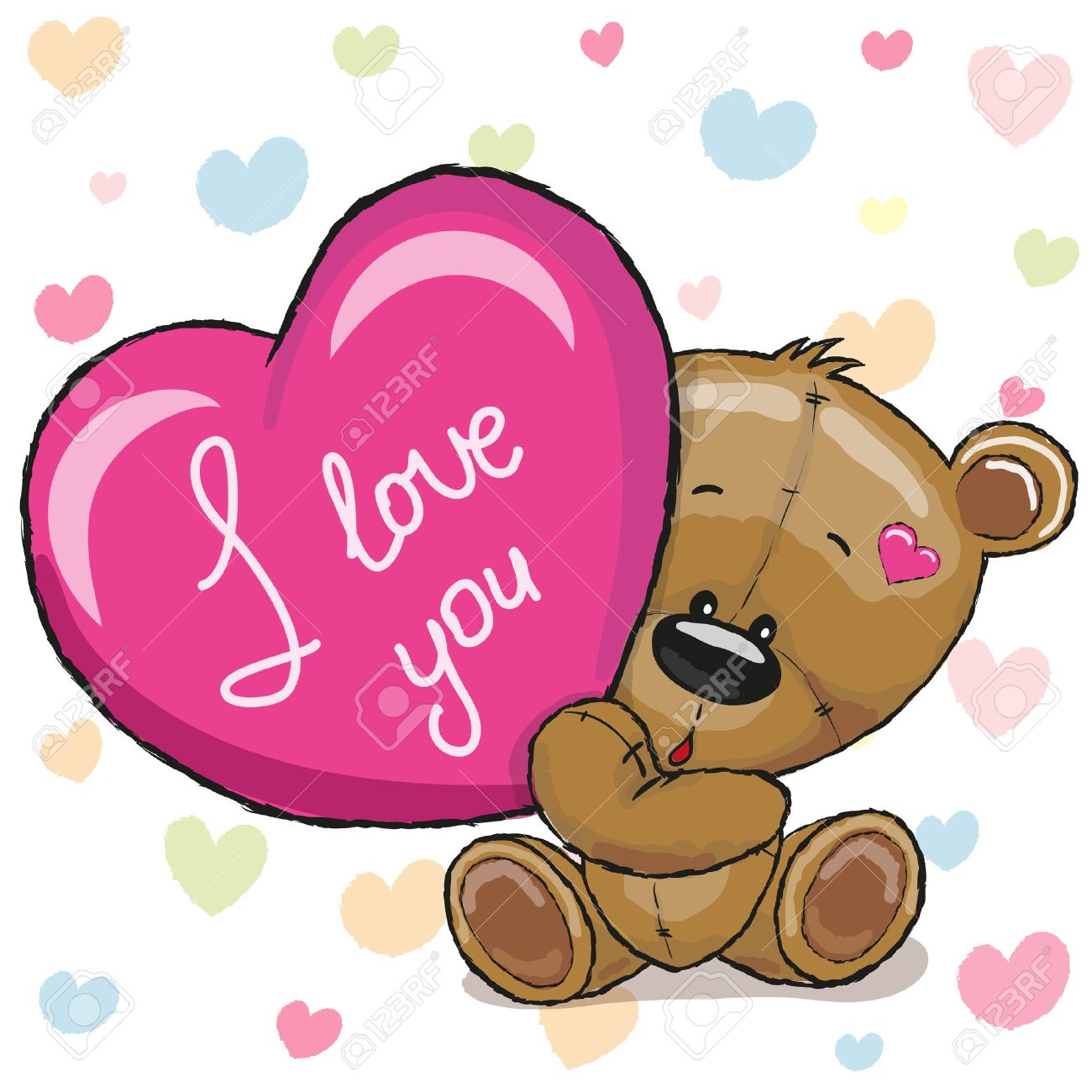 Cute Teddy Bear with heart on a hearts background - 51845080 Cute Teddy Bear with heart on a hearts background - 51845080