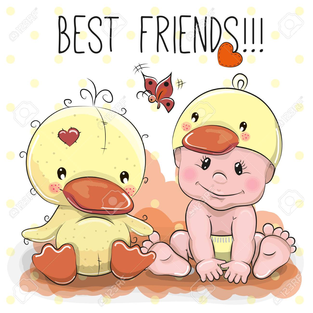 かわいい漫画の赤ちゃんアヒル帽子とアヒルののイラスト素材 ベクタ