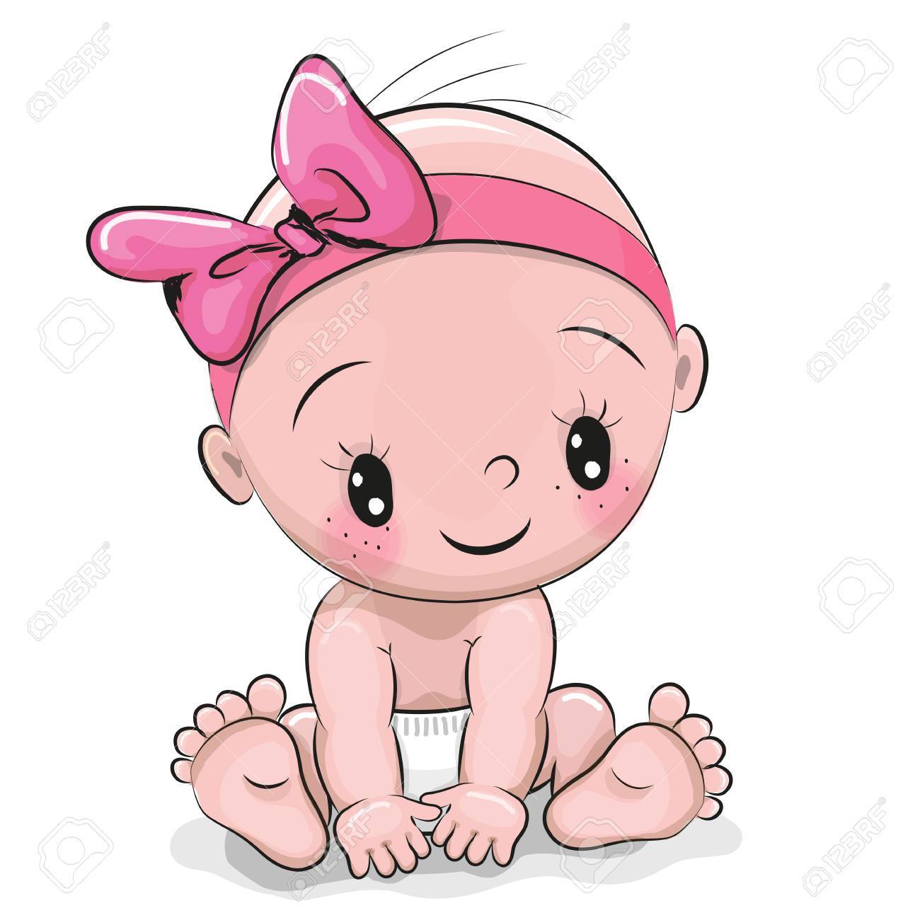 Cute Cartoon Baby Girl Isolated On A White Background Royalty Free ...