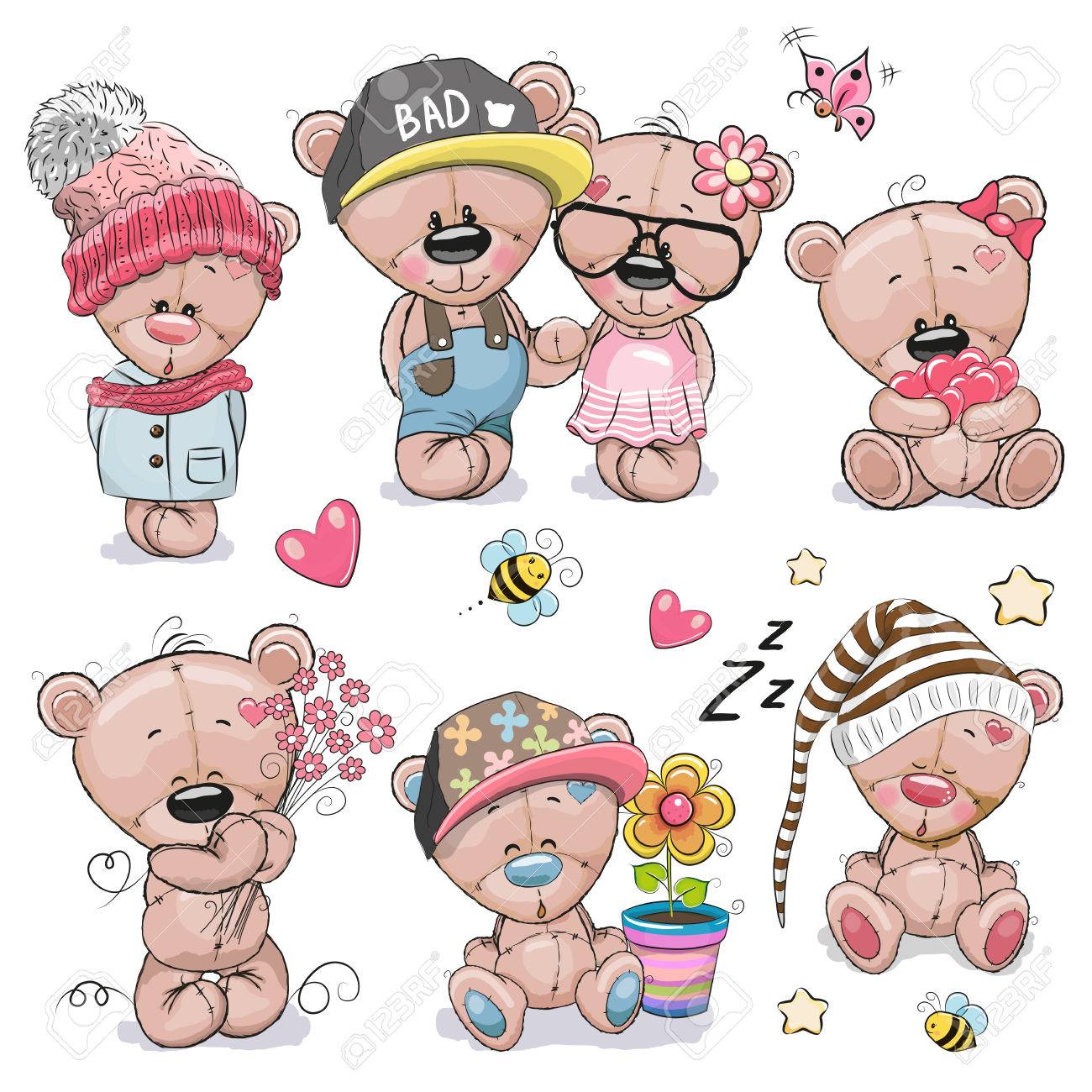 Set of Cute Cartoon Teddy Bear on a white background - 77395755 Set of Cute Cartoon Teddy Bear on a white background - 77395755