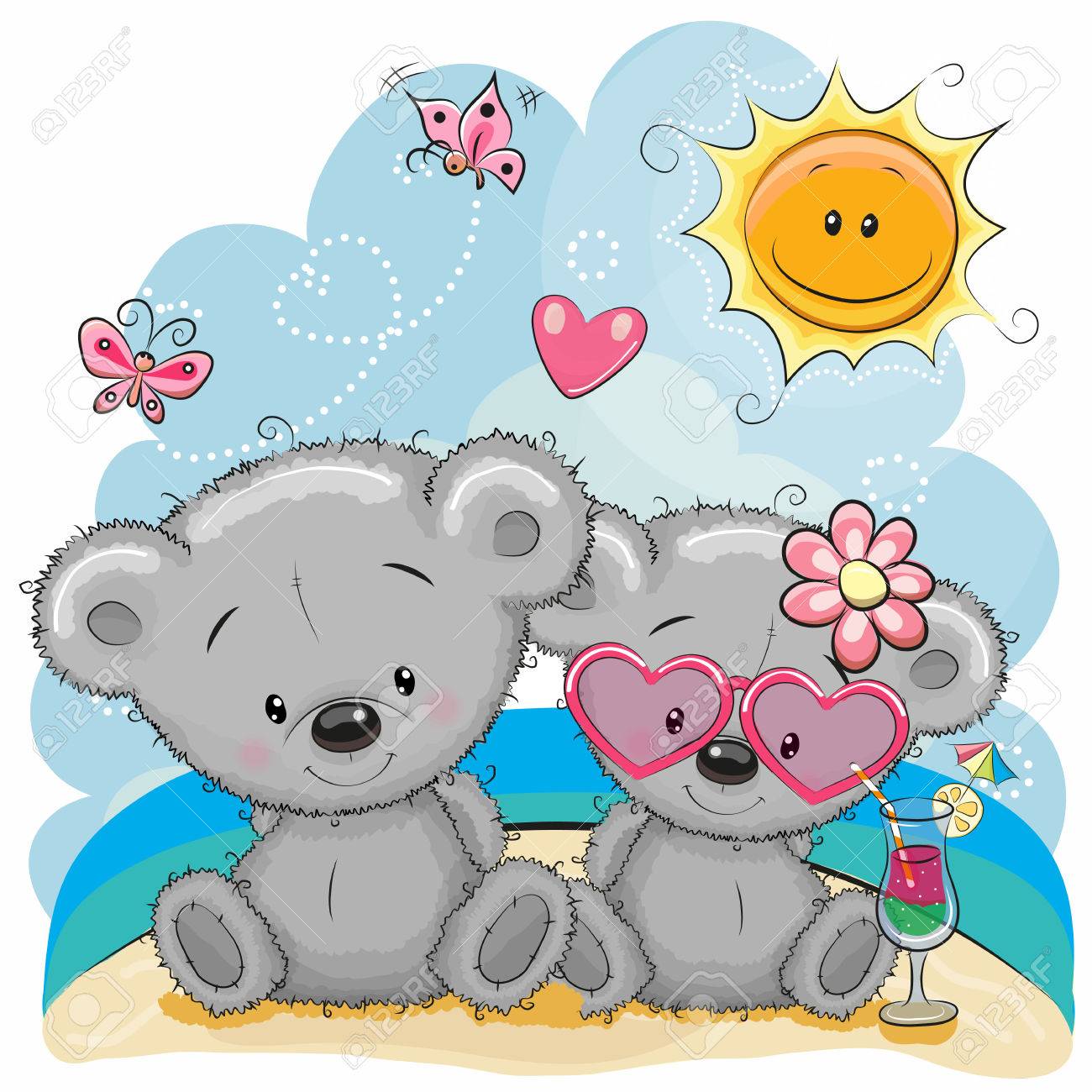 Greeting card Two Bears in a cap on the beach - 78751398 Greeting card Two Bears in a cap on the beach - 78751398