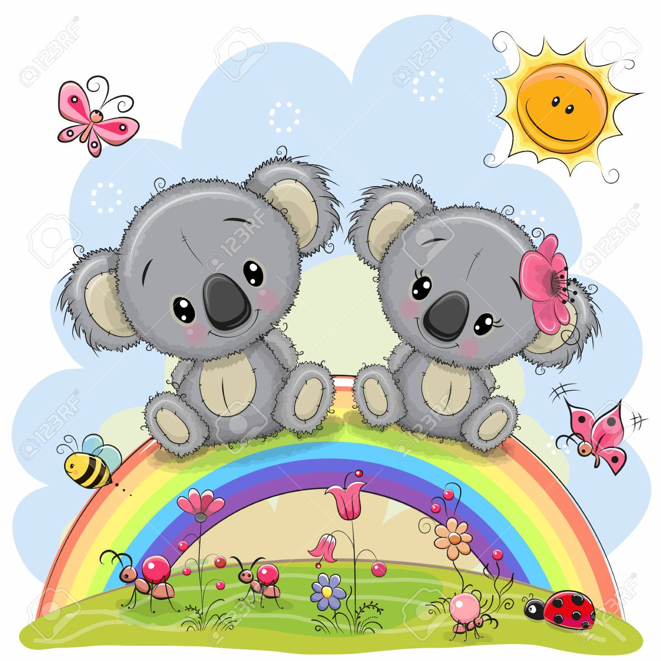 Two Cute Cartoon Koalas are sitting on the rainbow - 91828413 Two Cute Cartoon Koalas are sitting on the rainbow - 91828413