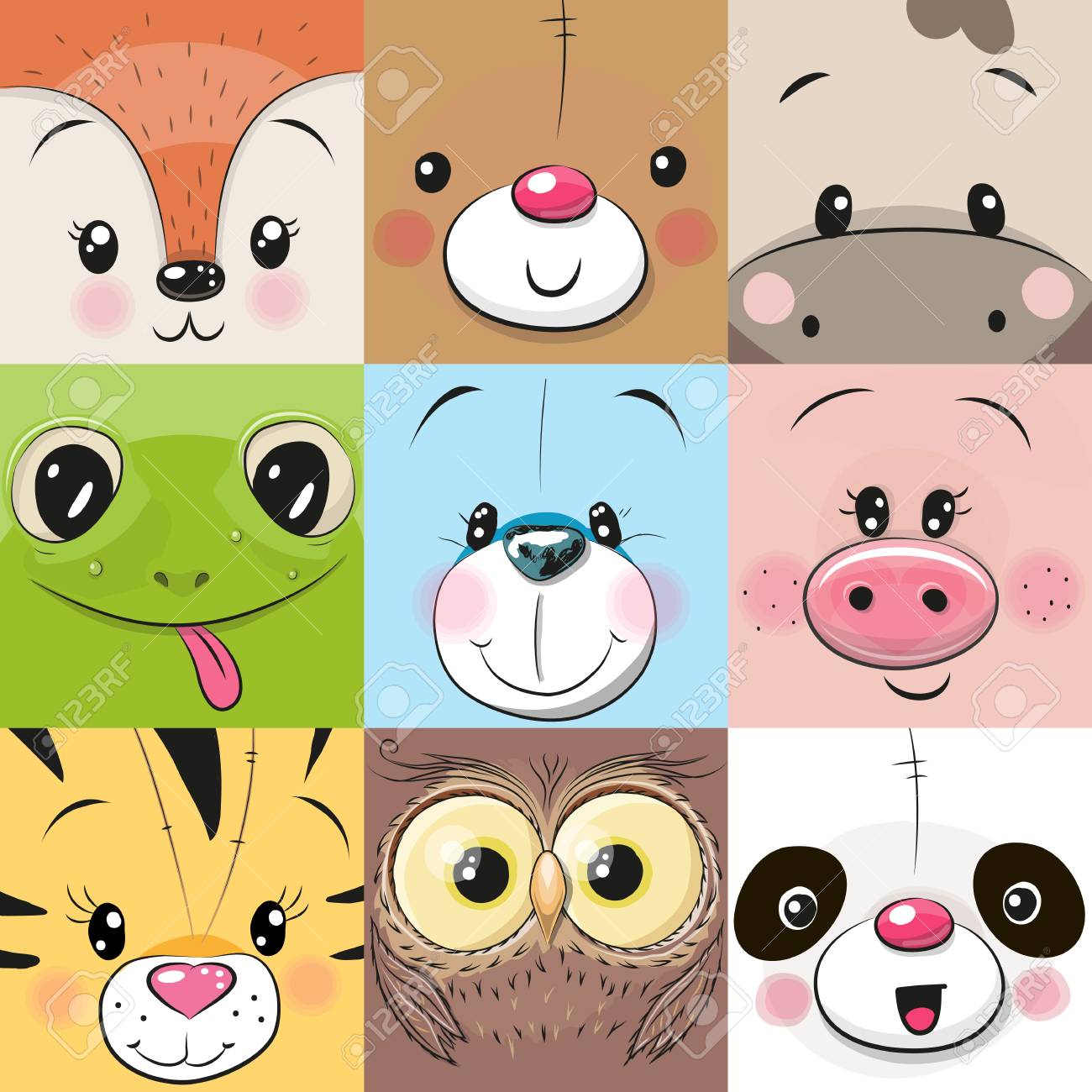 Set of Cute Cratoon square animals faces - 96253982 Set of Cute Cratoon square animals faces - 96253982