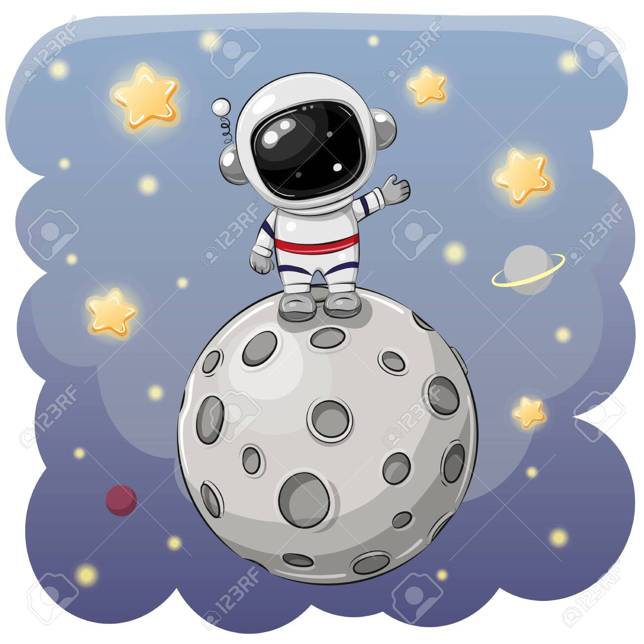 Cute Cartoon astronaut on the moon on a space background - 129268090 Cute Cartoon astronaut on the moon on a space background - 129268090
