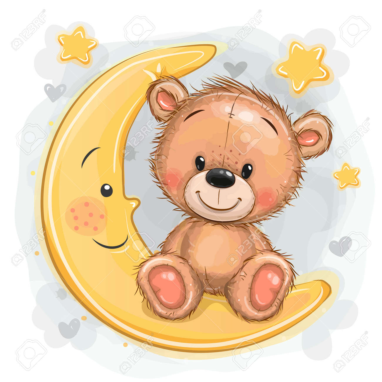 Lindo Oso De Peluche Marrón De Dibujos Animados En La Luna Ilustraciones  Svg, Vectoriales, Clip Art Vectorizado Libre De Derechos. Image 184358991.