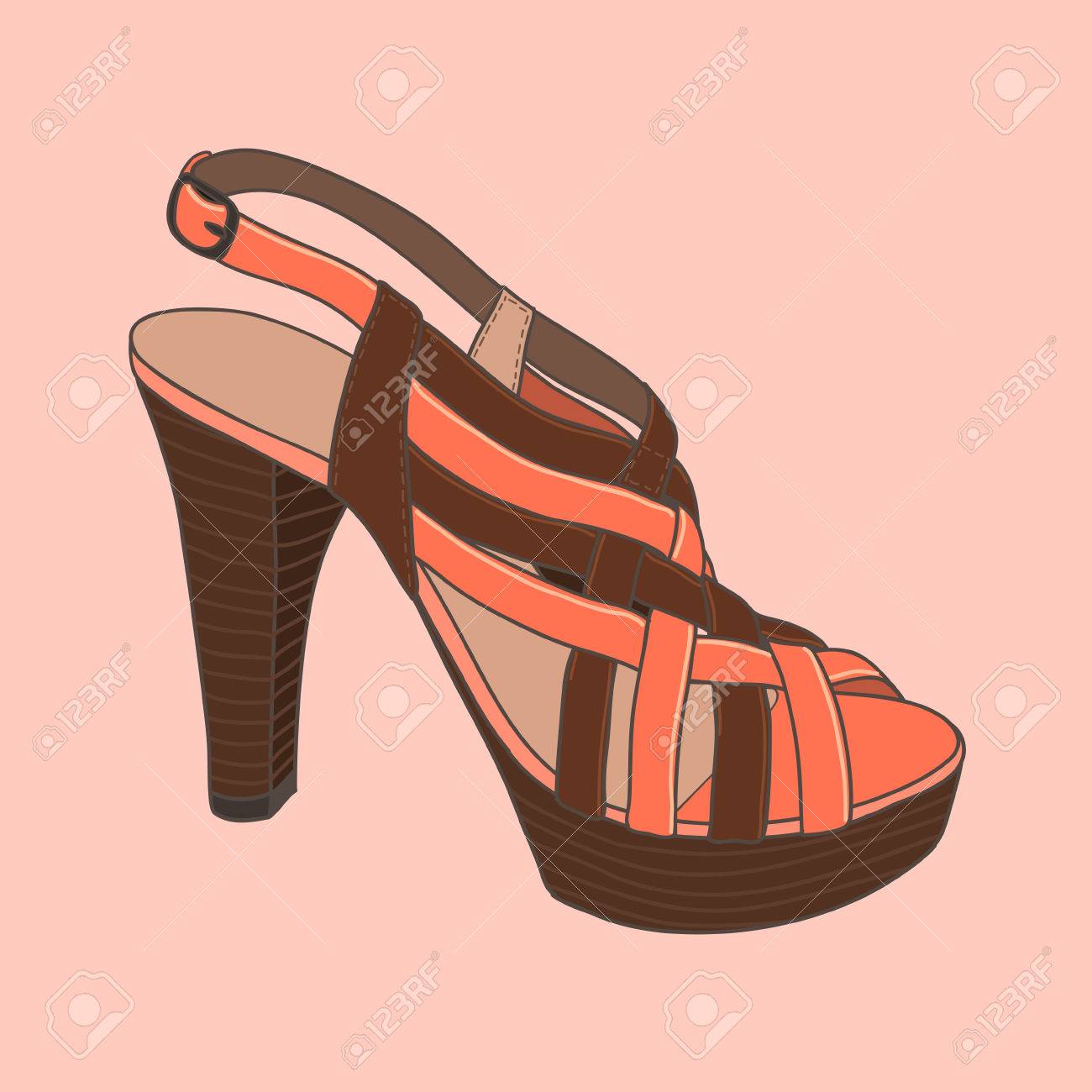 夏ファッション エレガントな桃女性靴 のイラスト素材 ベクタ Image
