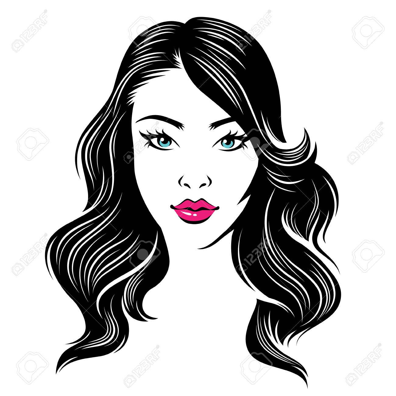 Head Of A Young Beauty Woman With Dark Styled Hair Isolated On White  Background Royalty Free SVG, Cliparts, Vectors, and Stock Illustration.  Image 56633388., image size:1300x1300