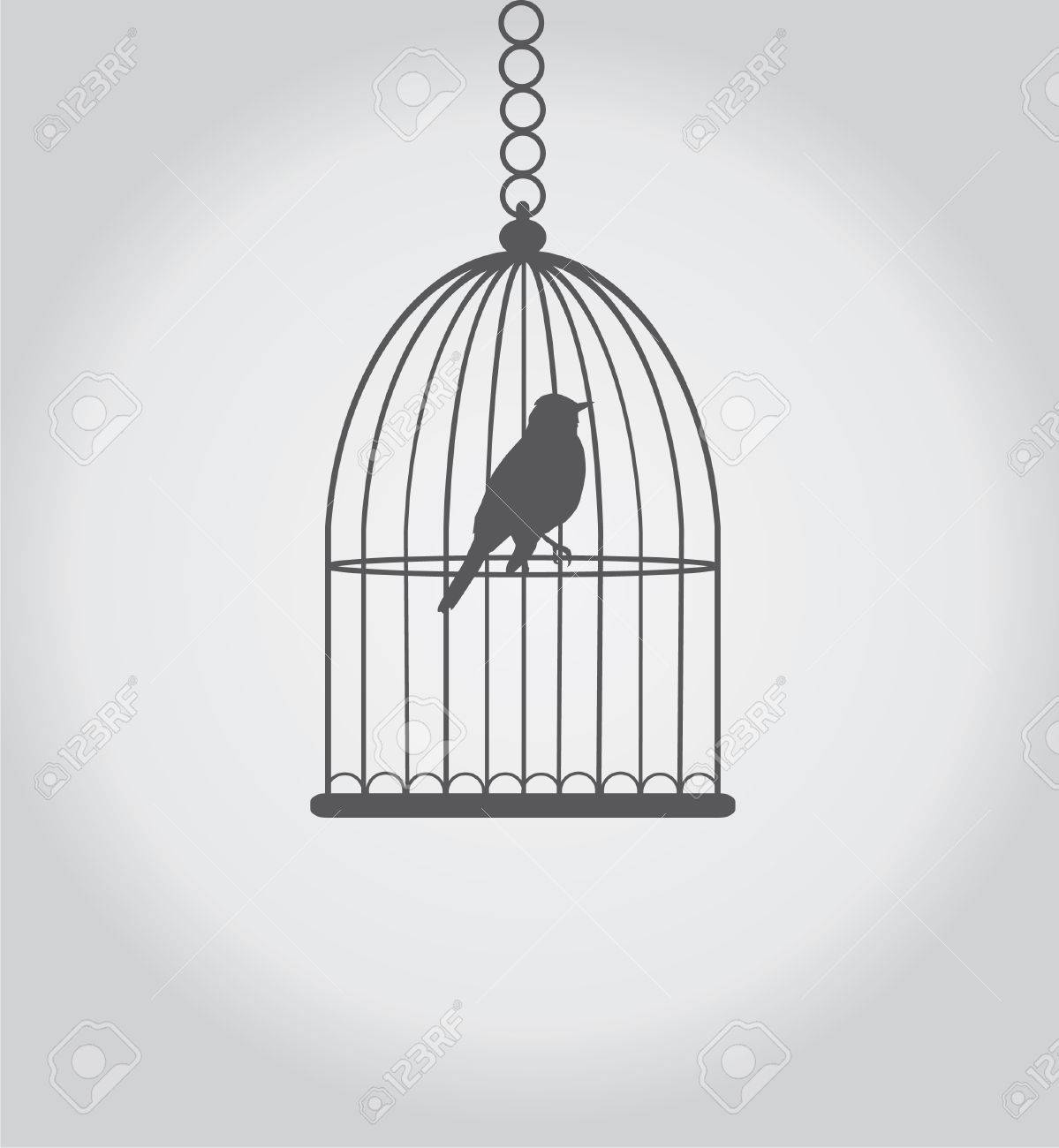 檻の中のベクトル鳥シルエットのイラスト素材 ベクタ Image