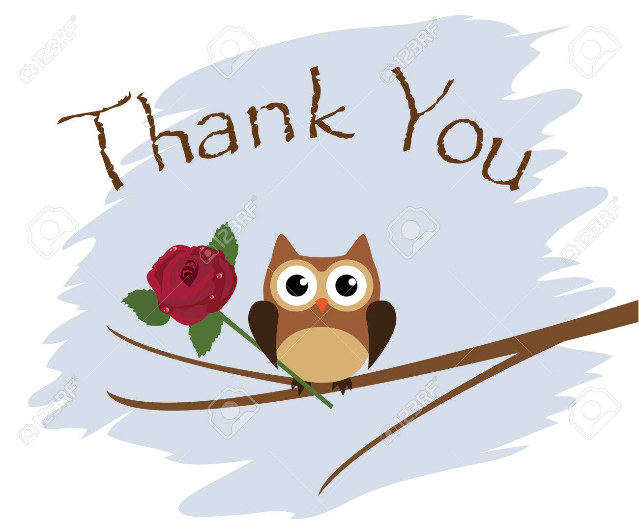 Vector Thank You Card With Owl And A Rose Royalty Free Cliparts Vectors And Stock Illustration Image 33739298