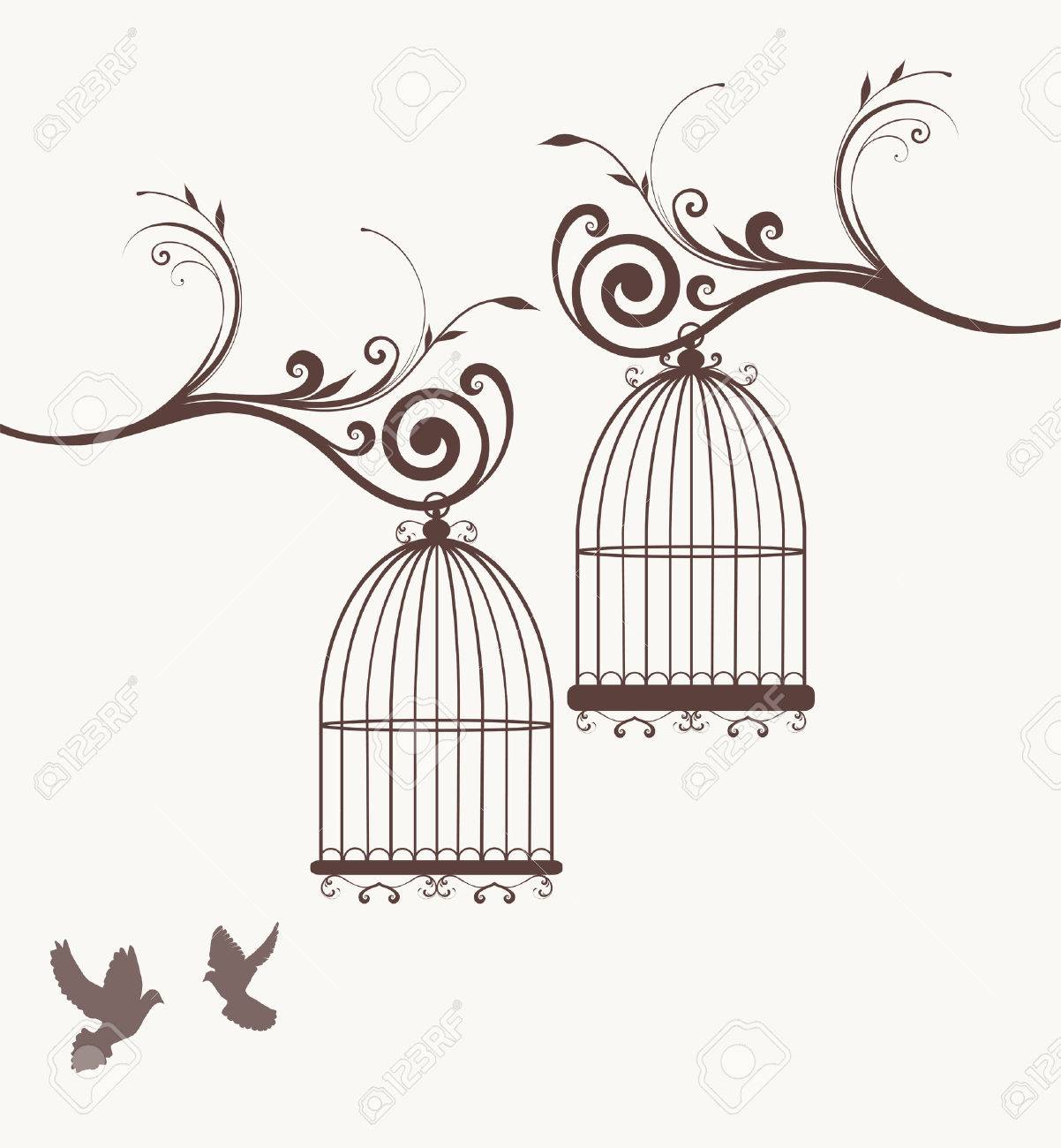 まんじと木の枝の鳥かごをベクトルします のイラスト素材 ベクタ Image