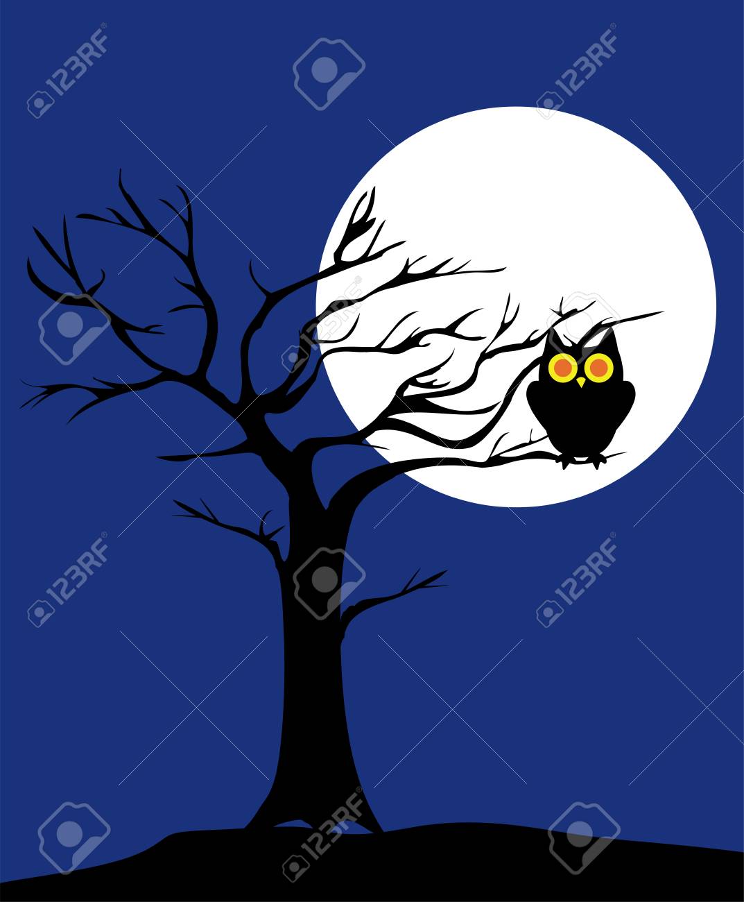 フクロウと不気味な木のベクトル イラスト のイラスト素材 ベクタ Image