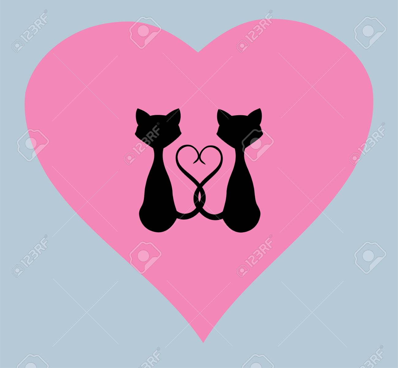 ハートのピンク猫バレンタイン背景のベクトル イラスト のイラスト素材 ベクタ Image