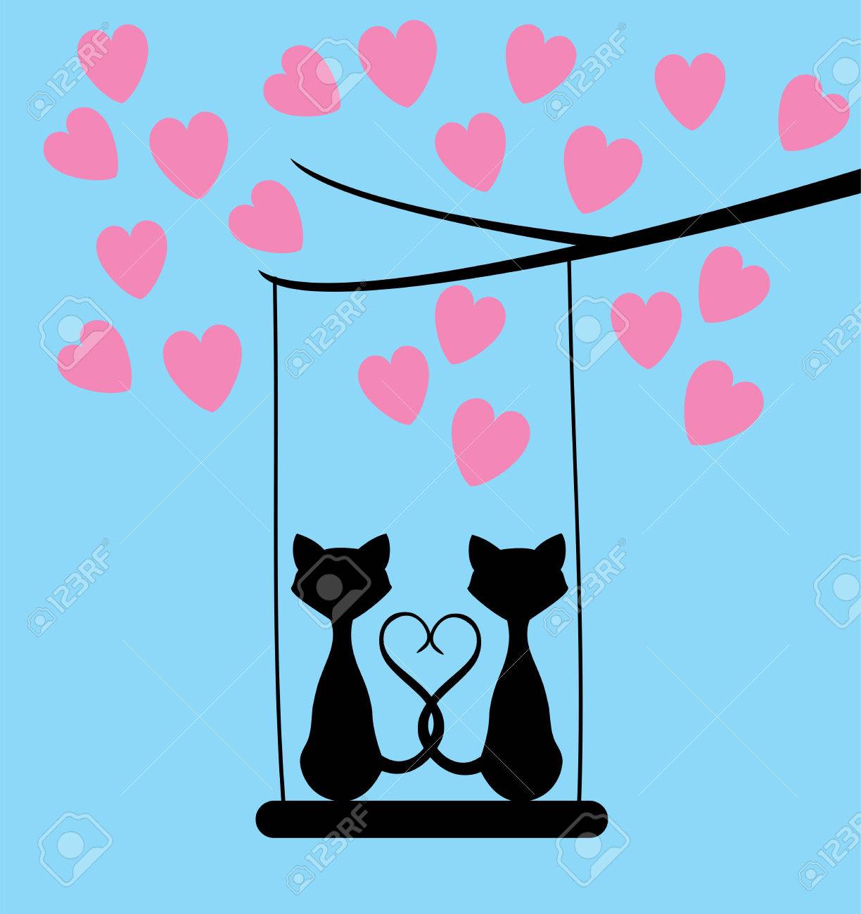 ハートのピンク猫バレンタイン背景のベクトル イラストのイラスト素材 ベクタ Image