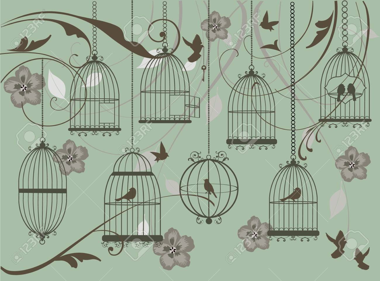 Vector Illustration Of Vintage Floral Background With Bird Cages Royalty Free Cliparts Vectors And Stock Illustration Image Vector Illustration Of Vintage Floral Background With Bird Cages Royalty Free Cliparts Vectors And Stock Illustration Image