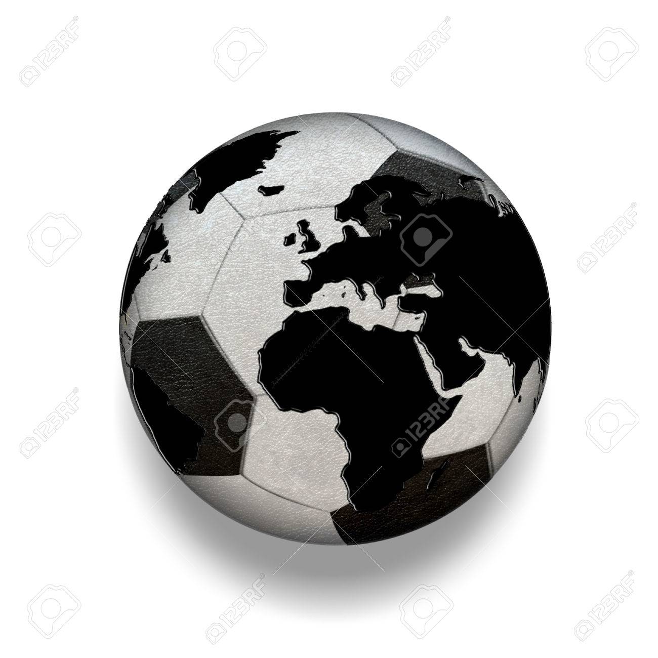 3d Isolé Ballon De Football Noir Et Blanc Avec La Carte Du Monde Monde