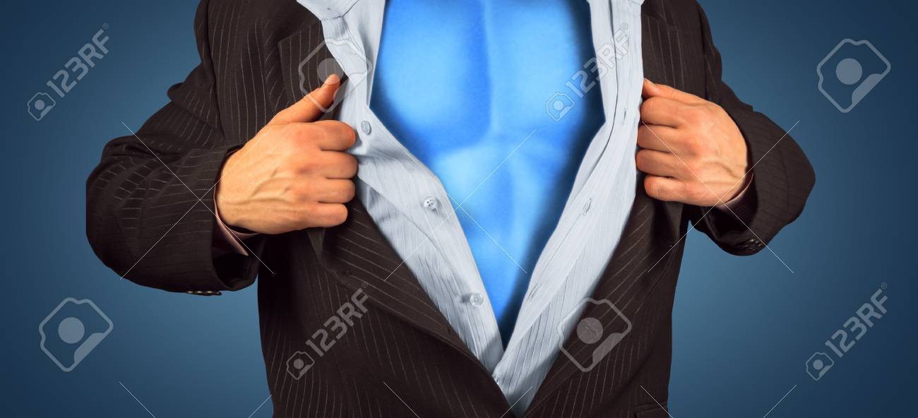 認識できないビジネスマンのスーツのシャツを開き 彼はヒーローです の写真素材 画像素材 Image