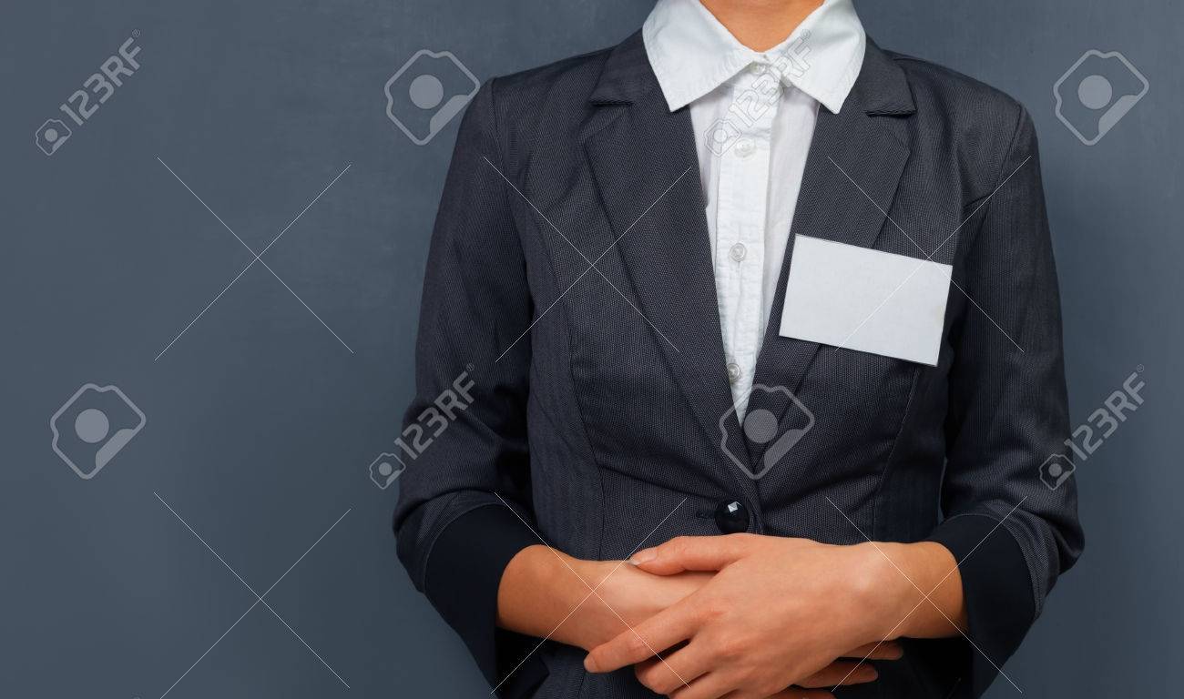 Businesswoman with a name tag on the chest, space for text - 37662558 Businesswoman with a name tag on the chest, space for text - 37662558