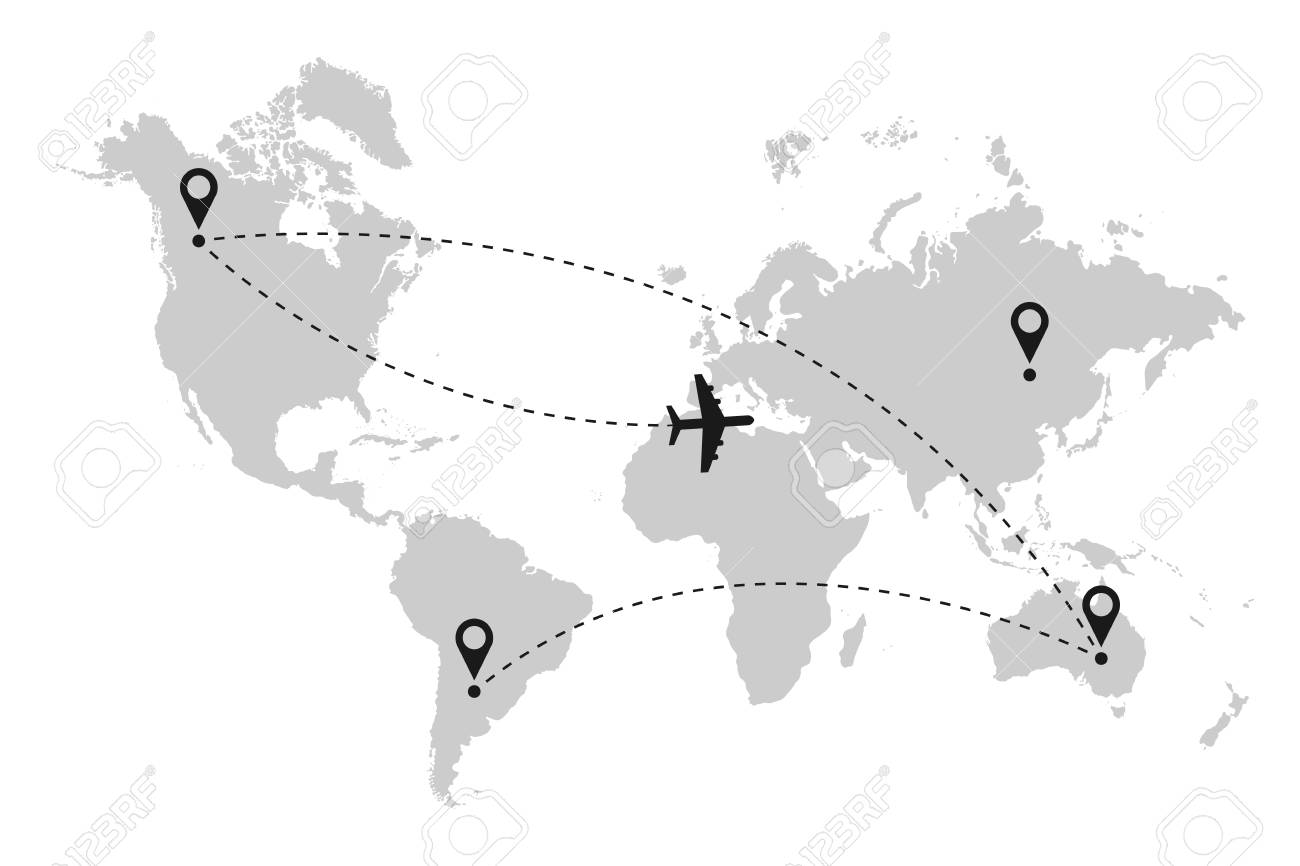 flight path map of the world Airplane Flight Route On World Map With Dotted Line Path And flight path map of the world