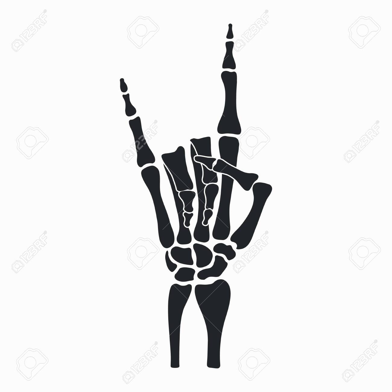 Rock skeleton hand. Heavy metal sign - horns. Rock-n-roll gesture from fingers bones. Vector illustration. - 125470914 Rock skeleton hand. Heavy metal sign - horns. Rock-n-roll gesture from fingers bones. Vector illustration. - 125470914
