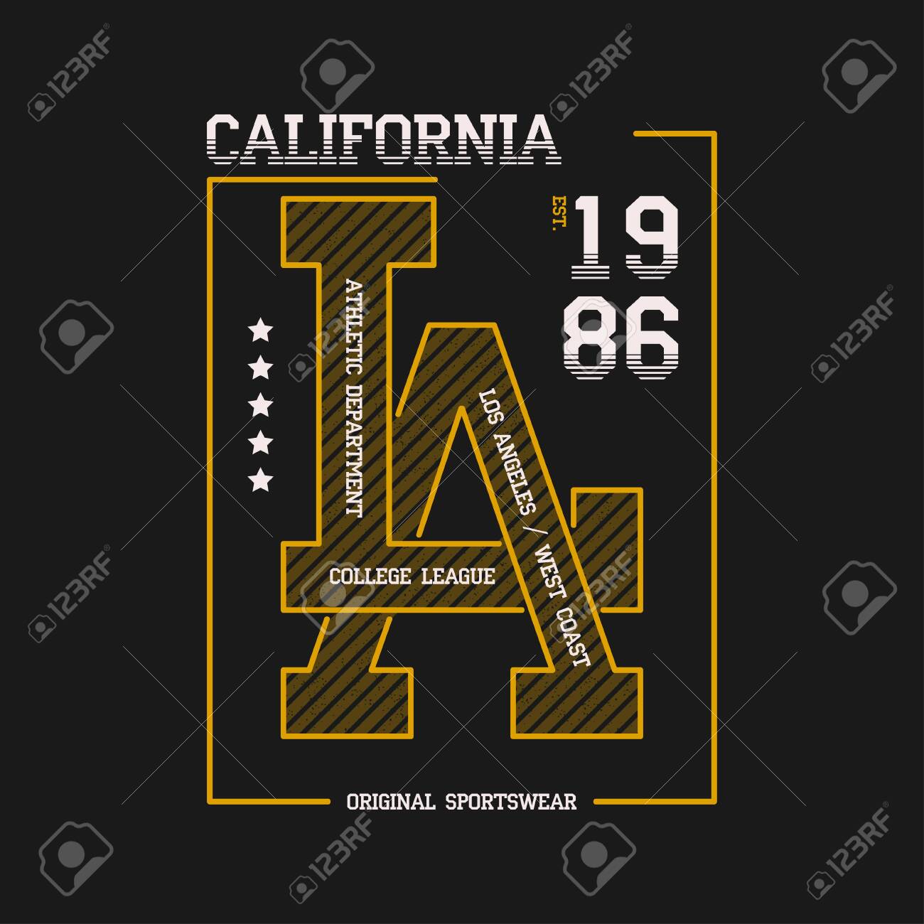 Gráficos De Tipografía De De California, La Para Camiseta. Impresión De La Universidad De Los ángeles Para La Ropa. Diseño De Camiseta Atlética, Deportiva. Ilustración Vectorial. Ilustraciones Svg, Vectoriales, Clip