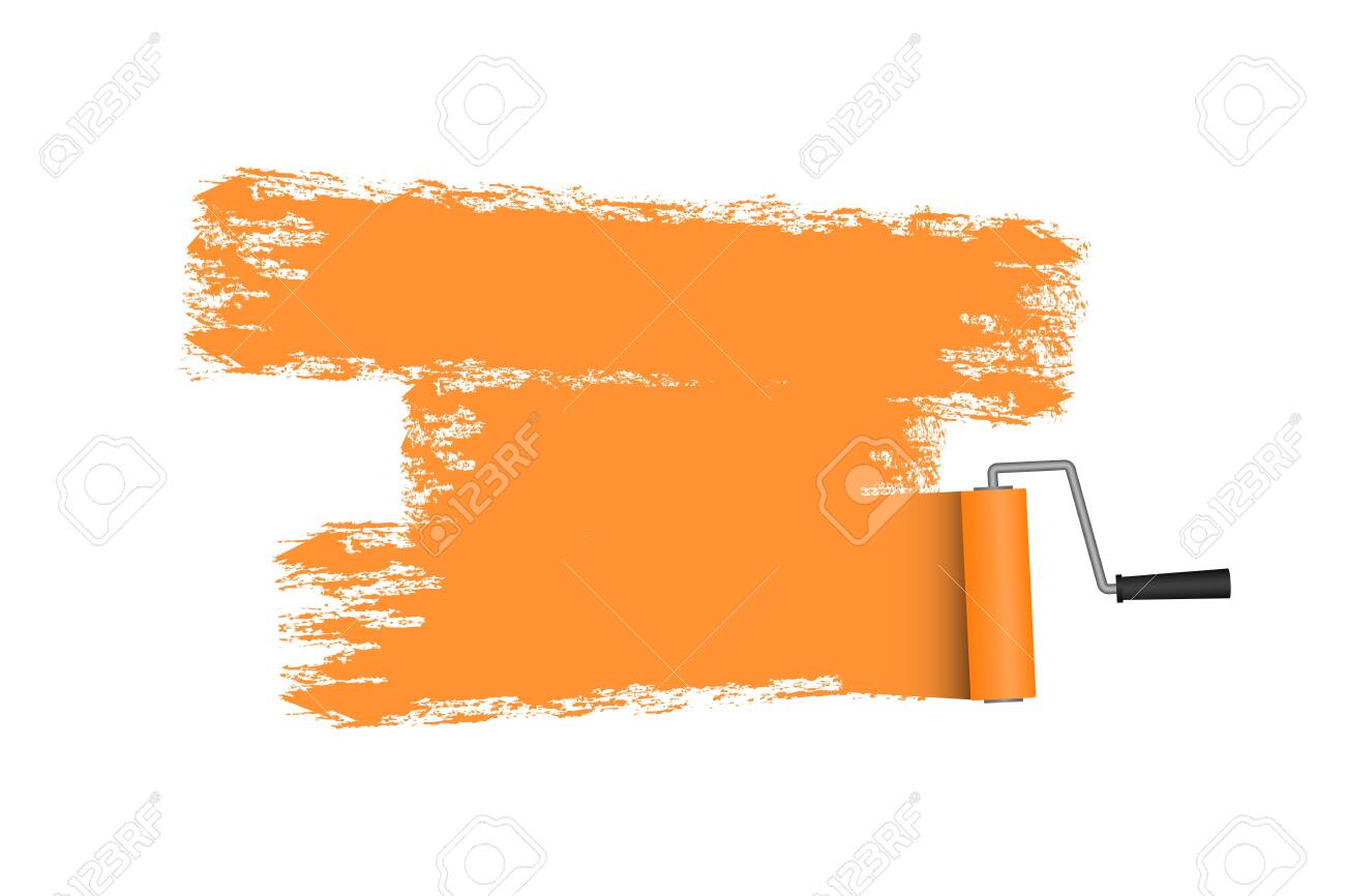 Paint Roller With Painted Area In Orange Color Roller Brush
