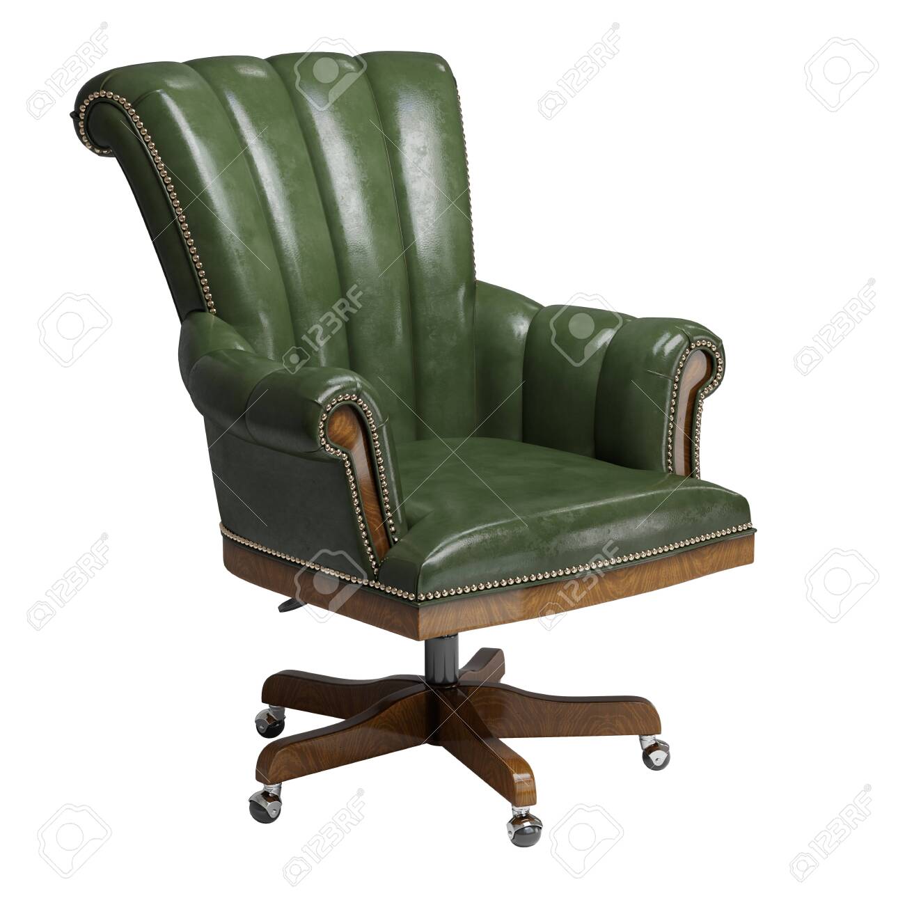 Classic Desk Chair In Green Vintage Leather Isolated On White Stock Photo Picture And Royalty Free Image Image 131830891