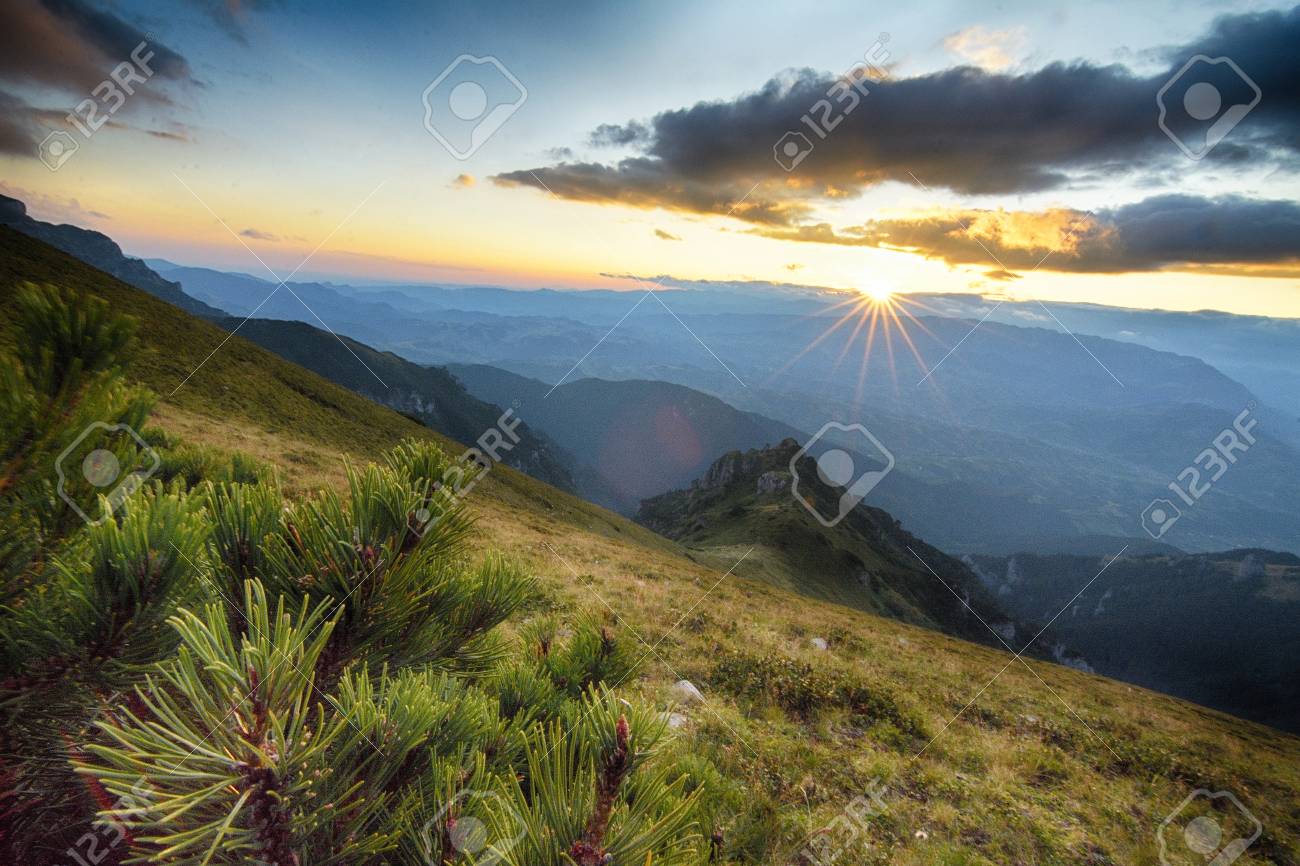 majestic sunset in the mountains landscape carpathian romania