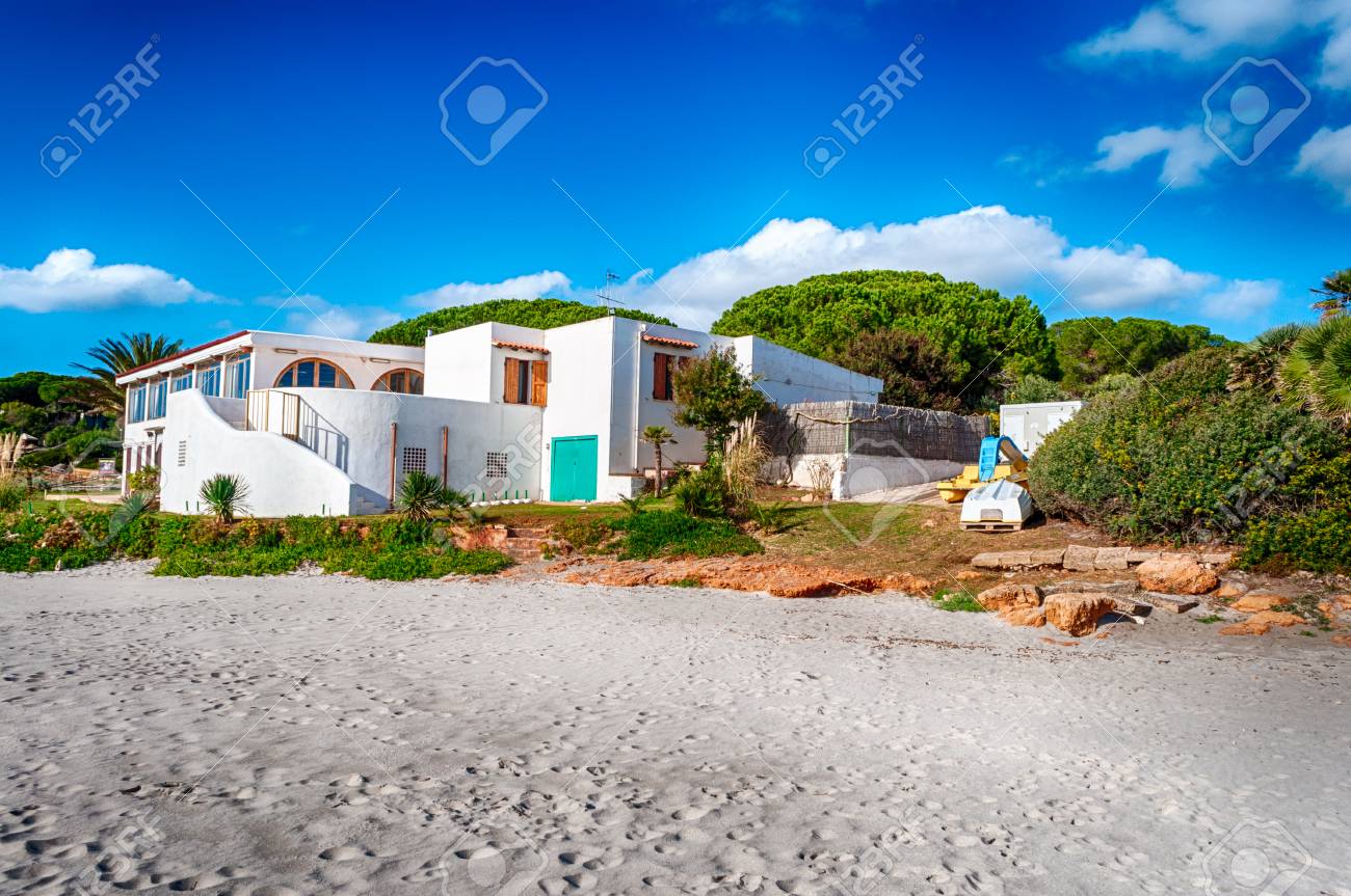 White House On The Beach In A Sunny Day Sardinia Stock Photo