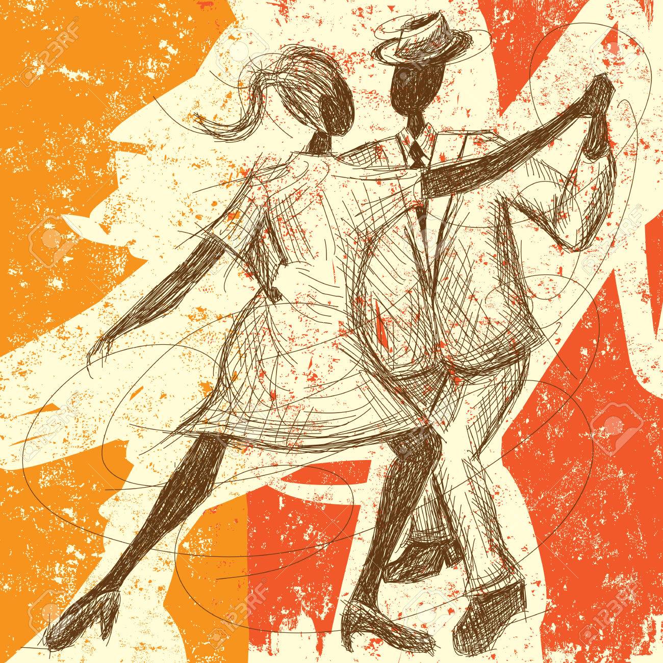 Tango Couple, A sketchy, hand-drawn couple dancing the tango over an abstract background. - 37973547 Tango Couple, A sketchy, hand-drawn couple dancing the tango over an abstract background. - 37973547
