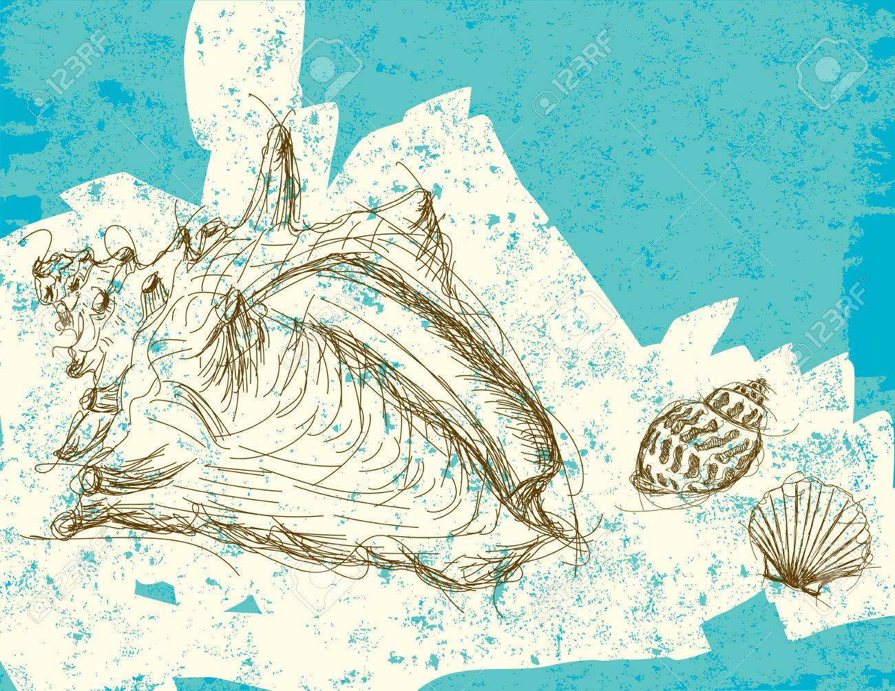 貝殻 サザエ 抽象的な背景の上に他のシェル のイラスト素材 ベクタ Image