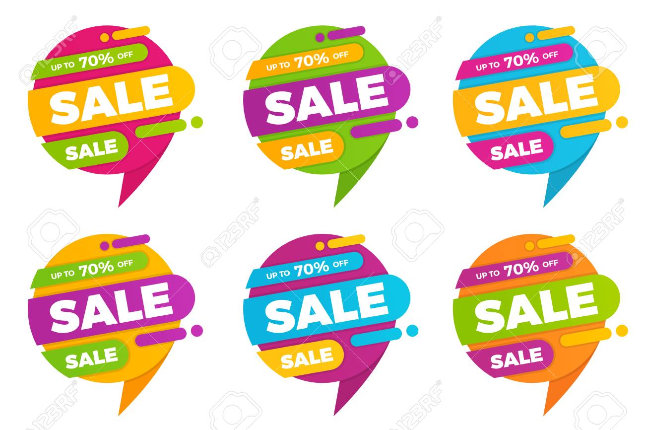 set of colorful speech bubble sale designs banners price tags