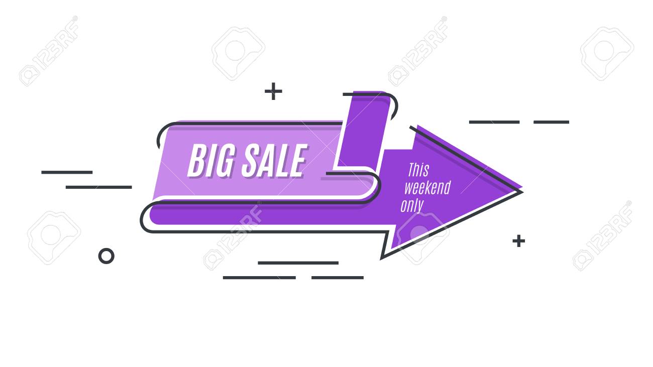 flat linear promotion arrow banner scroll price tag sticker