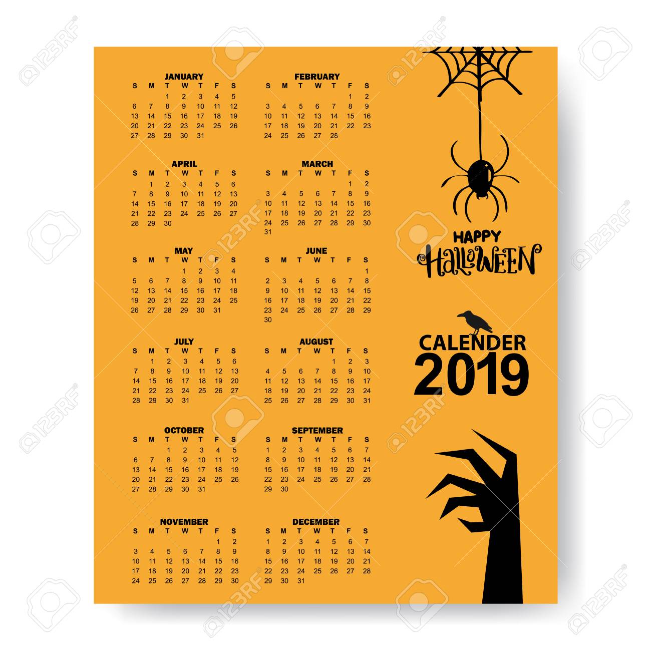calendar 2019 halloween theme design template vector illustration calendar theme
