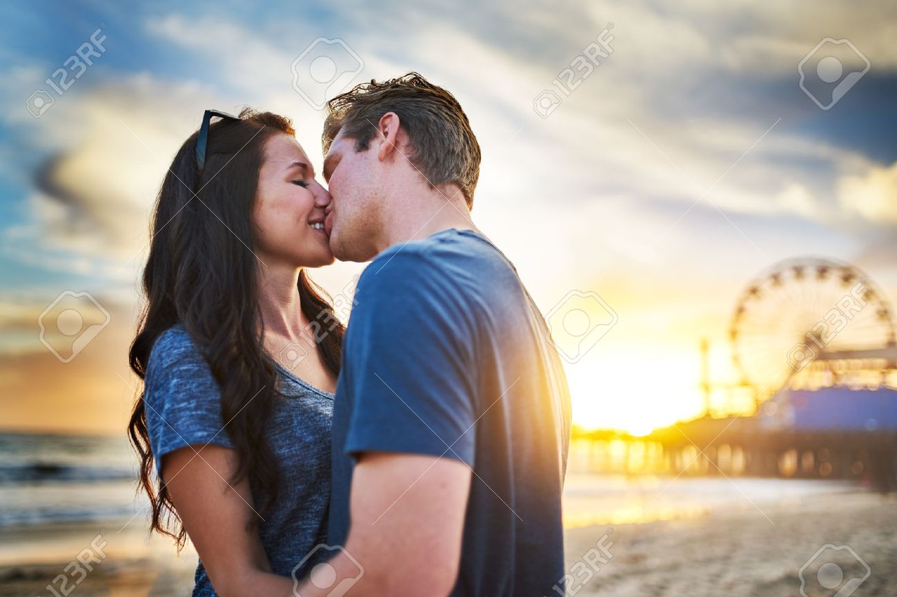 romantic couple kissing at