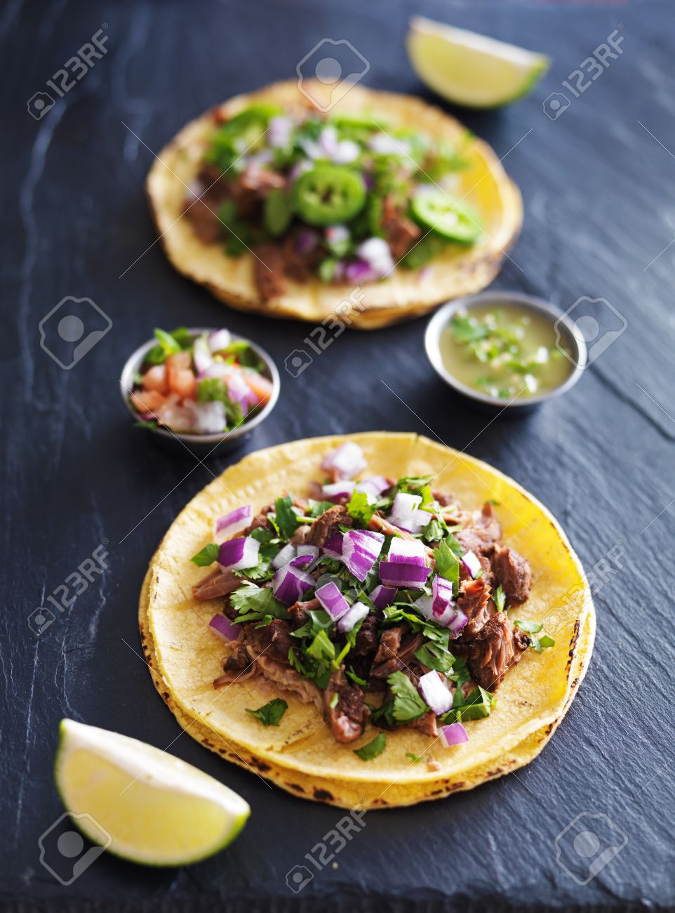 Two Authentic Mexican Street Tacos With Barbacoa Beef Stock Photo Picture And Royalty Free Image Image 46882752