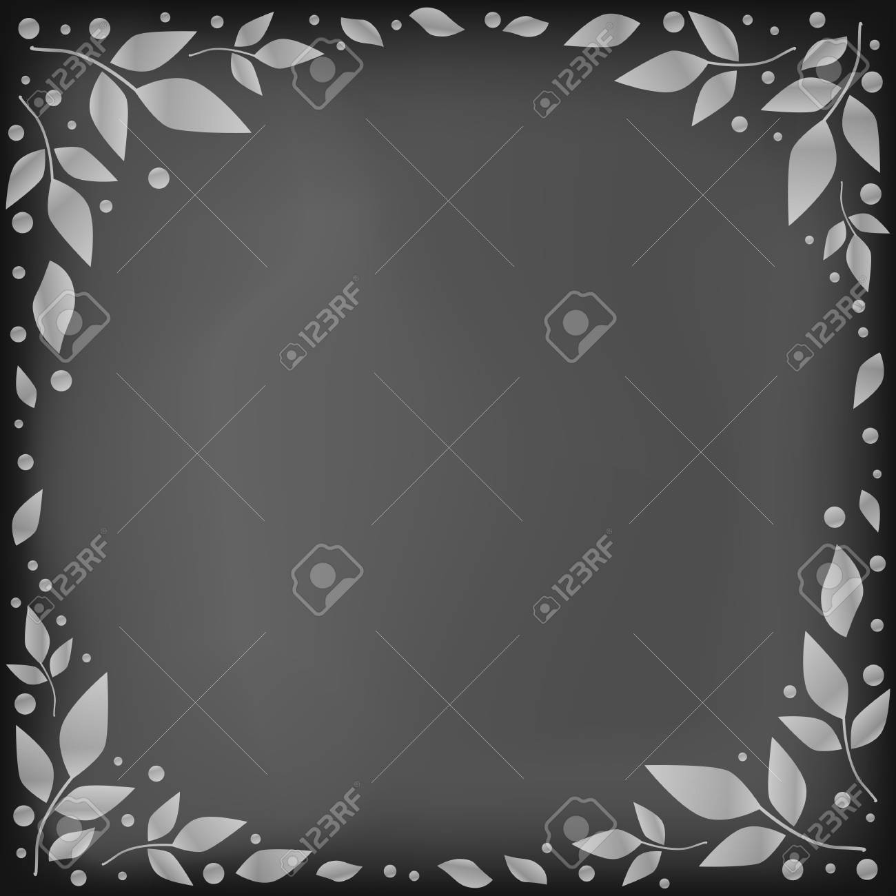 Chalkboard Background With Decorative Frame Of White Leaves And