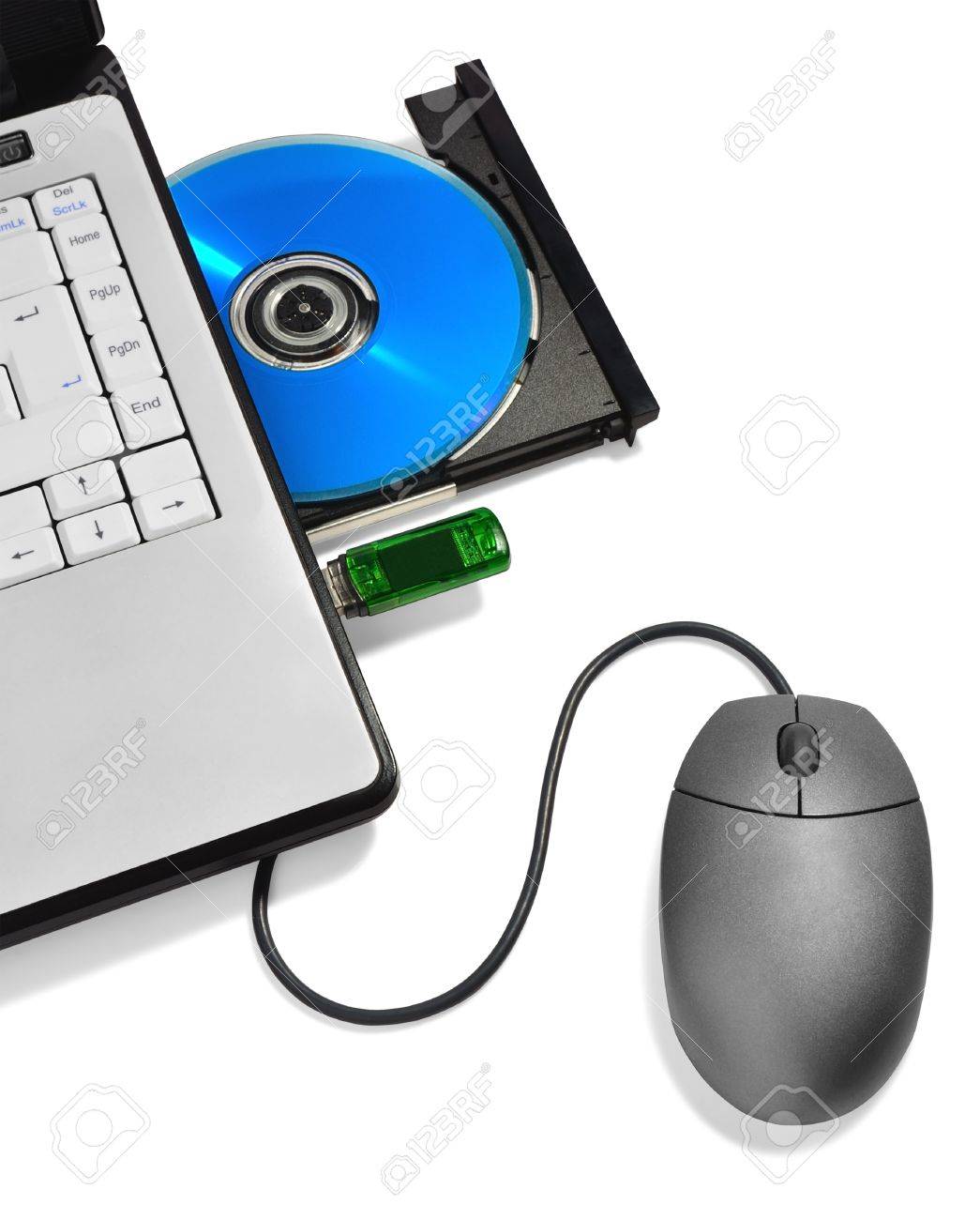 laptop with open compact disc tray,USB flash drive and mouse - 10997625 laptop with open compact disc tray,USB flash drive and mouse - 10997625