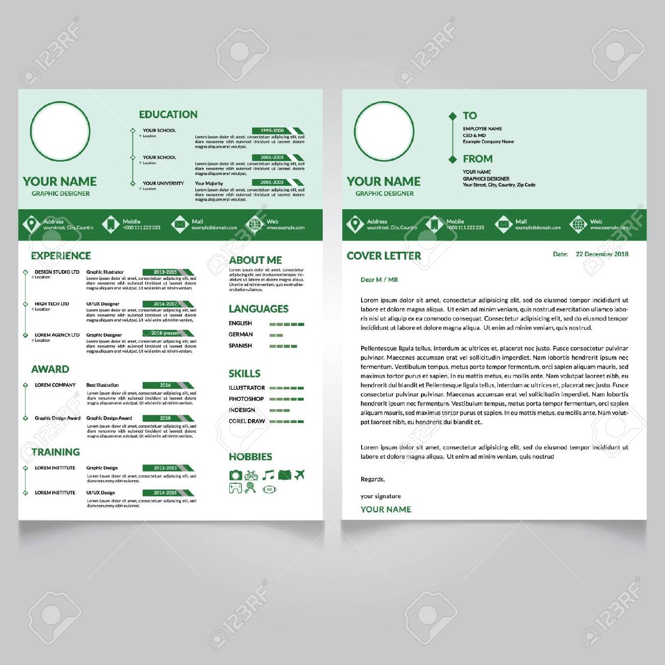 스톡 콘텐츠 - 세련된 이력서 디자인 - 이력서 커버 레터 템플릿 - 컬러 배경 - 커버 레터 - 벡터 로열티 무료 사진, 그림,  이미지 그리고 스톡포토그래피. Image 146876185
