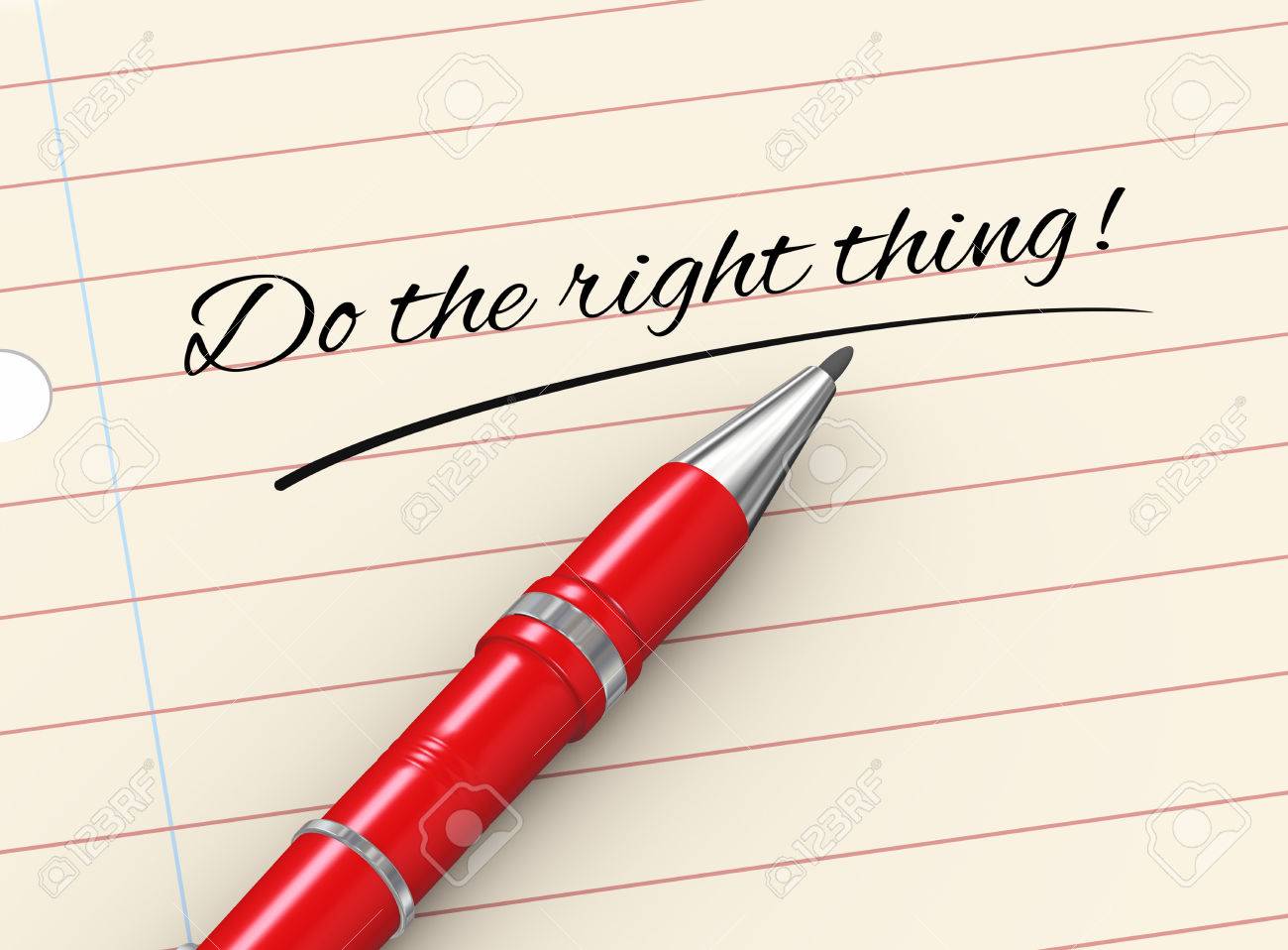 3d Render Of Pen On Paper Written Do The Right Thing Stock Photo