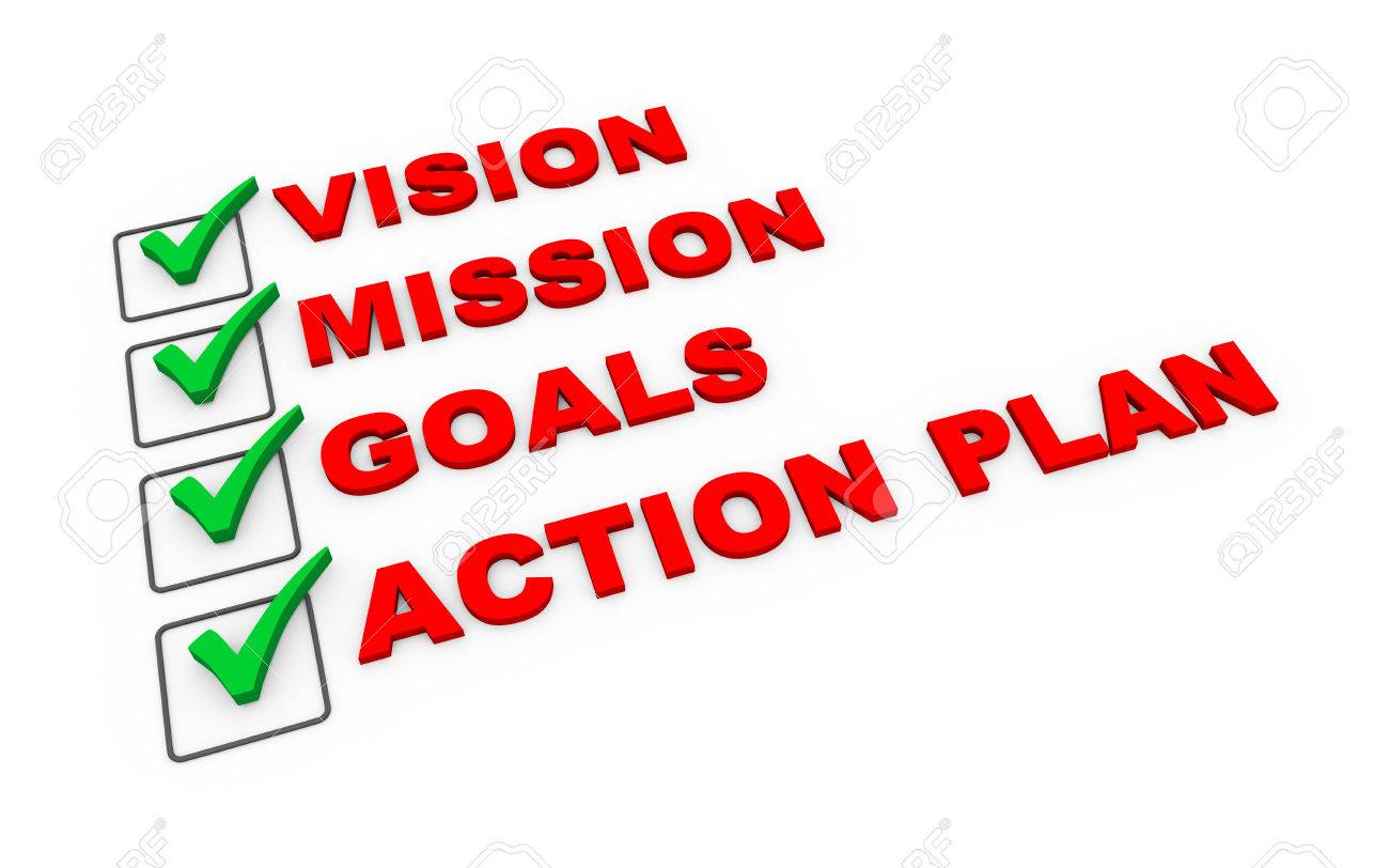 3d illustration of check mark selected option of vision mission mission vision goals