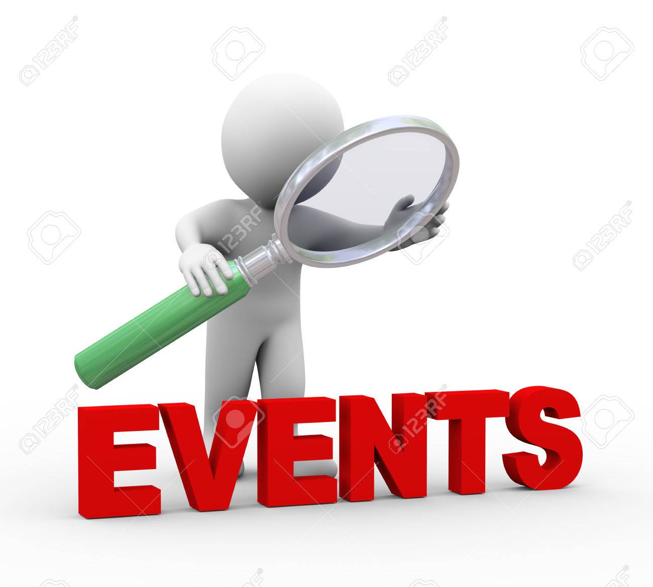 Word テキスト イベントを見て虫眼鏡を抱きかかえたの 3 D イラストレーション 人間の人々 の文字の 3 D レンダリング の写真素材 画像素材 Image