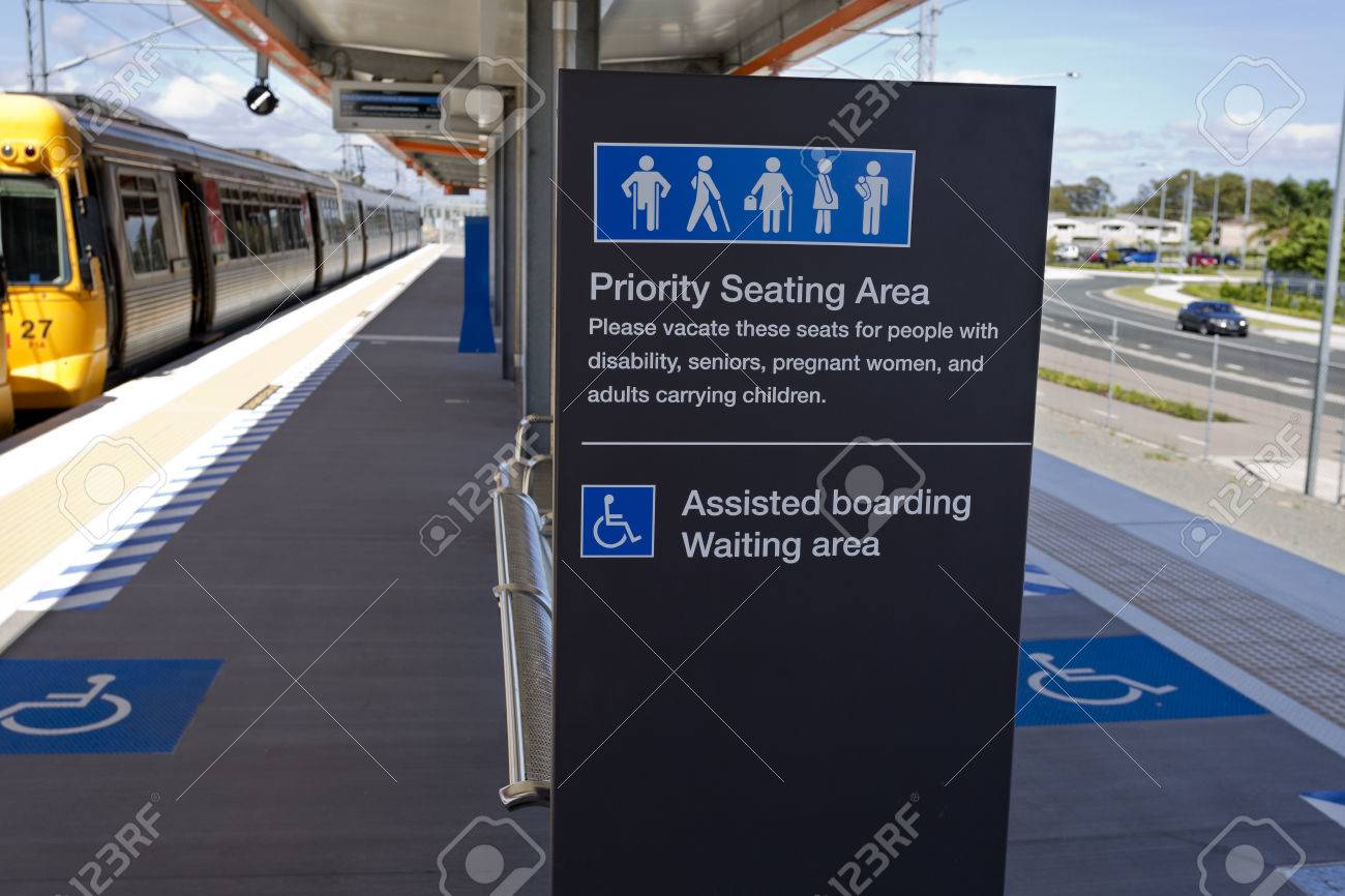 Priority Area Sign Within The Boarding Platform At The New Kippa Ring Railway Station On The Redcliffe Peninsula Line Australia Stock Photo Picture And Royalty Free Image Image 69786807