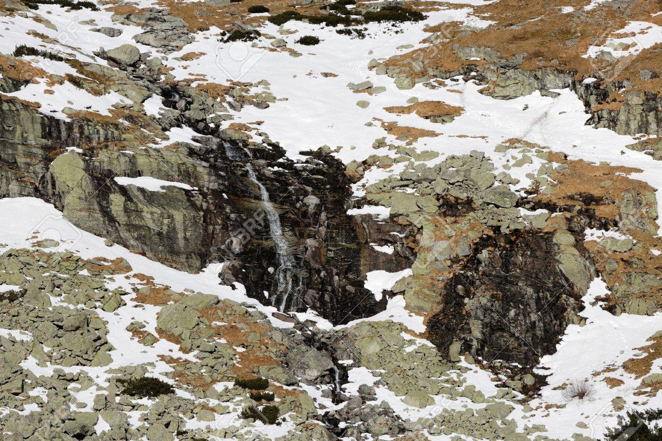 Waterfall In The Winter Mountains With Texture Of Snow And Rock Stock Photo Picture And Royalty Free Image Image