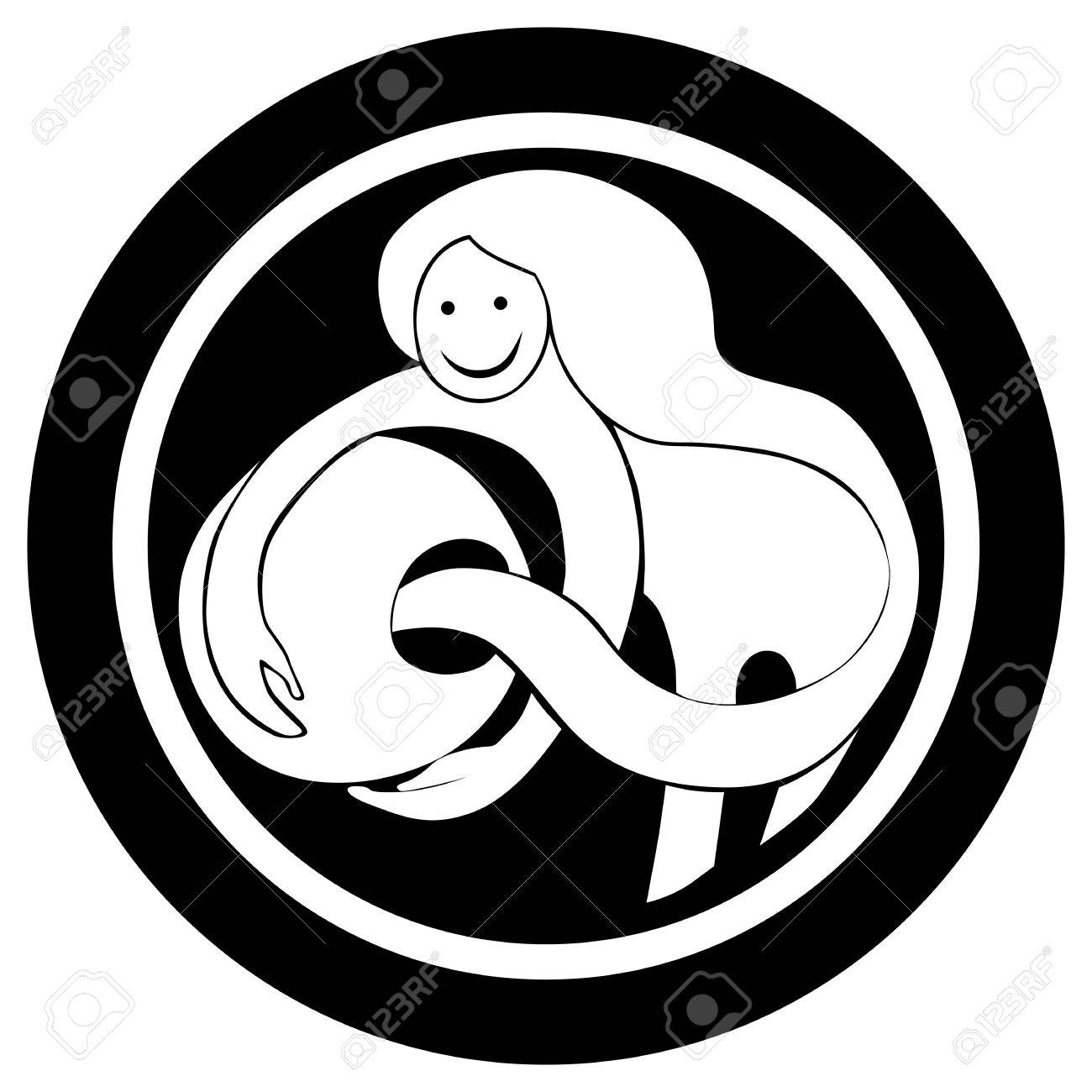 様式化された星座水瓶座タトゥー 白い背景の上の孤立したオブジェクト のイラスト素材 ベクタ Image