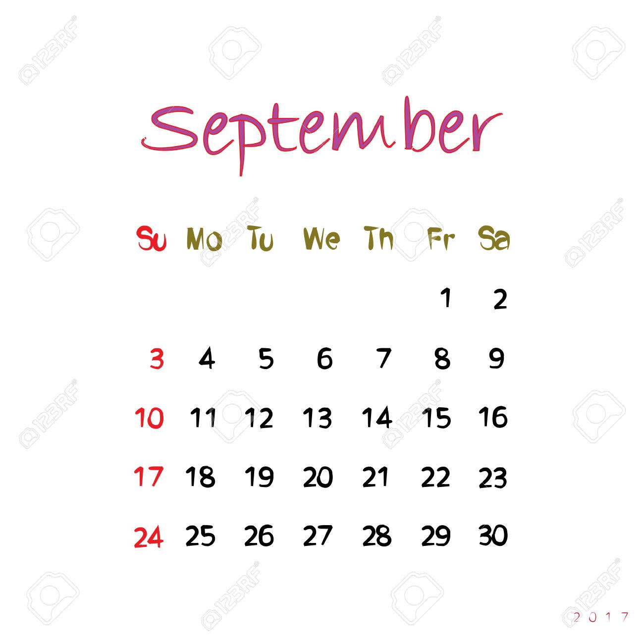 September 17 Calendar Page With Original Hand Drawn Text Over Royalty Free Cliparts Vectors And Stock Illustration Image