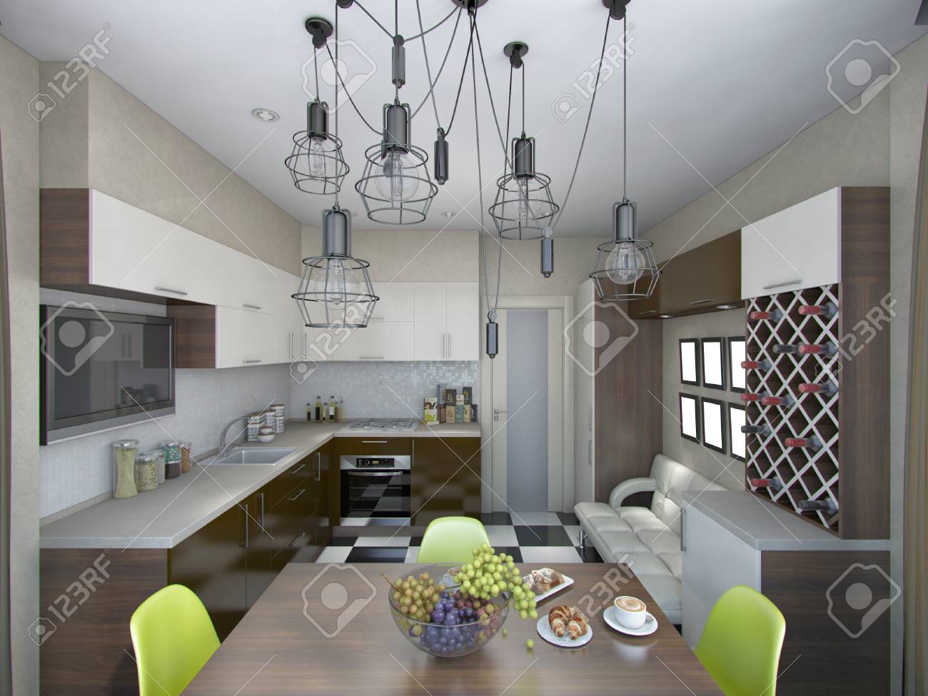 3d rendering of modern kitchen in brown and beige tones - 41962191 3d rendering of modern kitchen in brown and beige tones - 41962191
