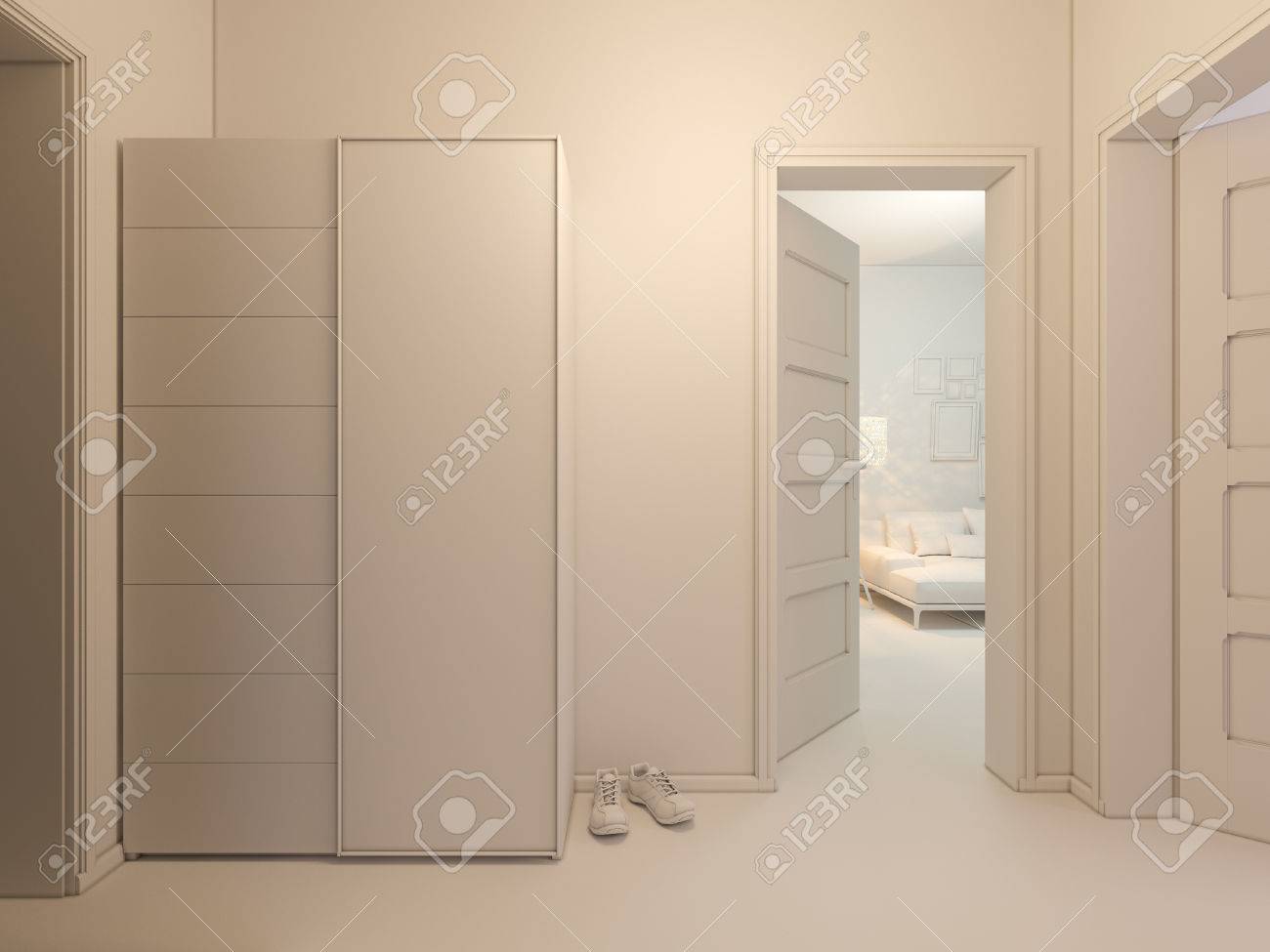 3d Render Of Interior Design Entrance Hall In A Studio Apartment