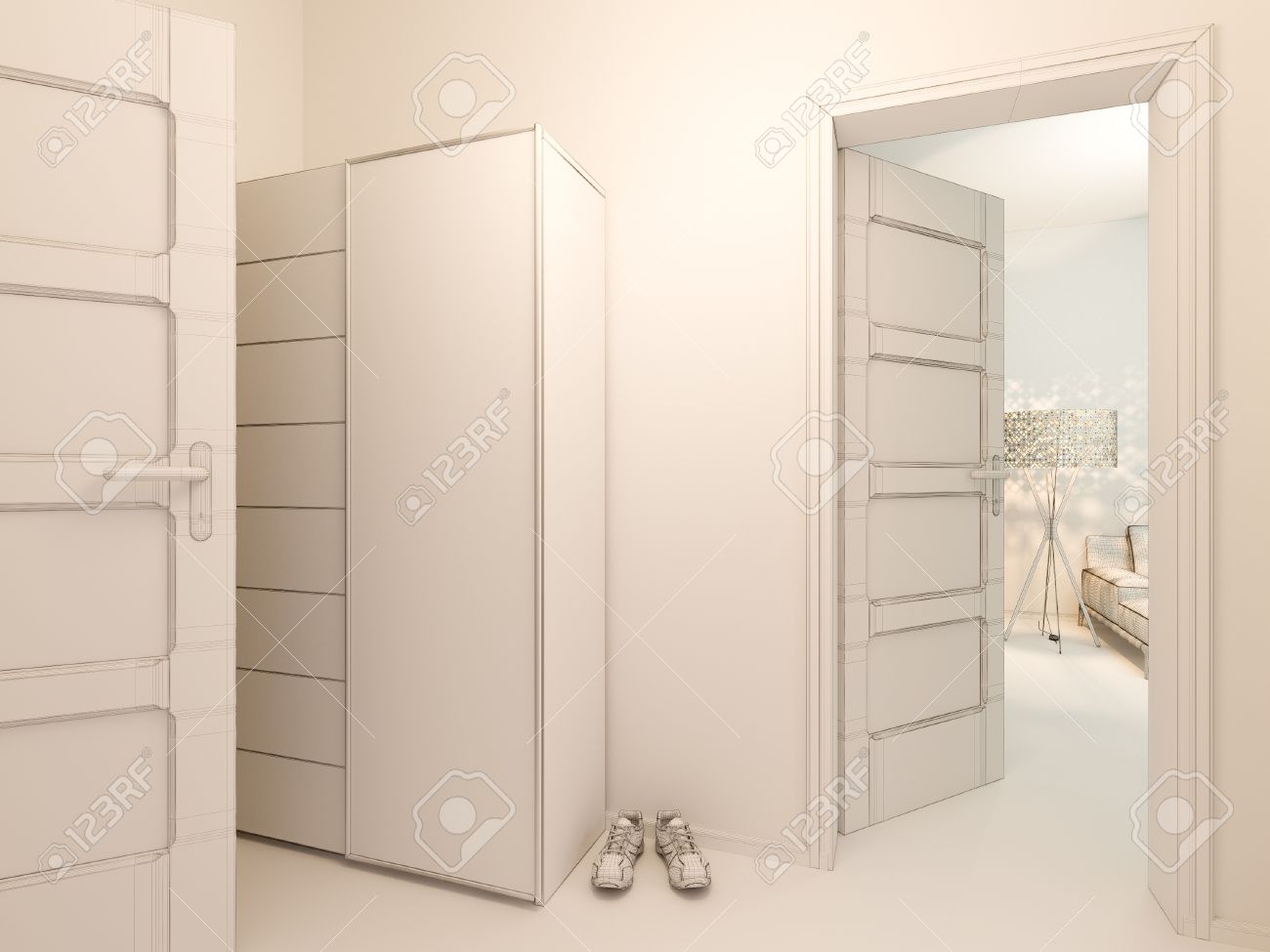 3d Render Of Interior Design Living In A Studio Apartment In